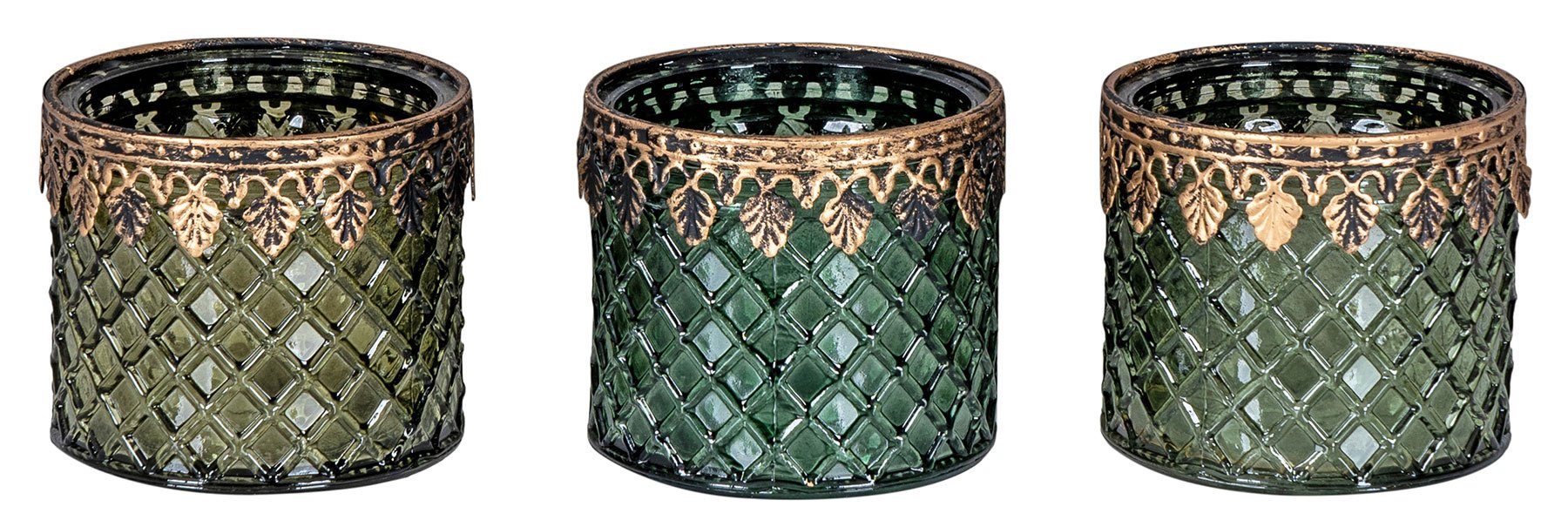Levandeo® Teelichthalter, 3er Set Teelichthalter Grün Gold Glas Retro Tisch günstig online kaufen