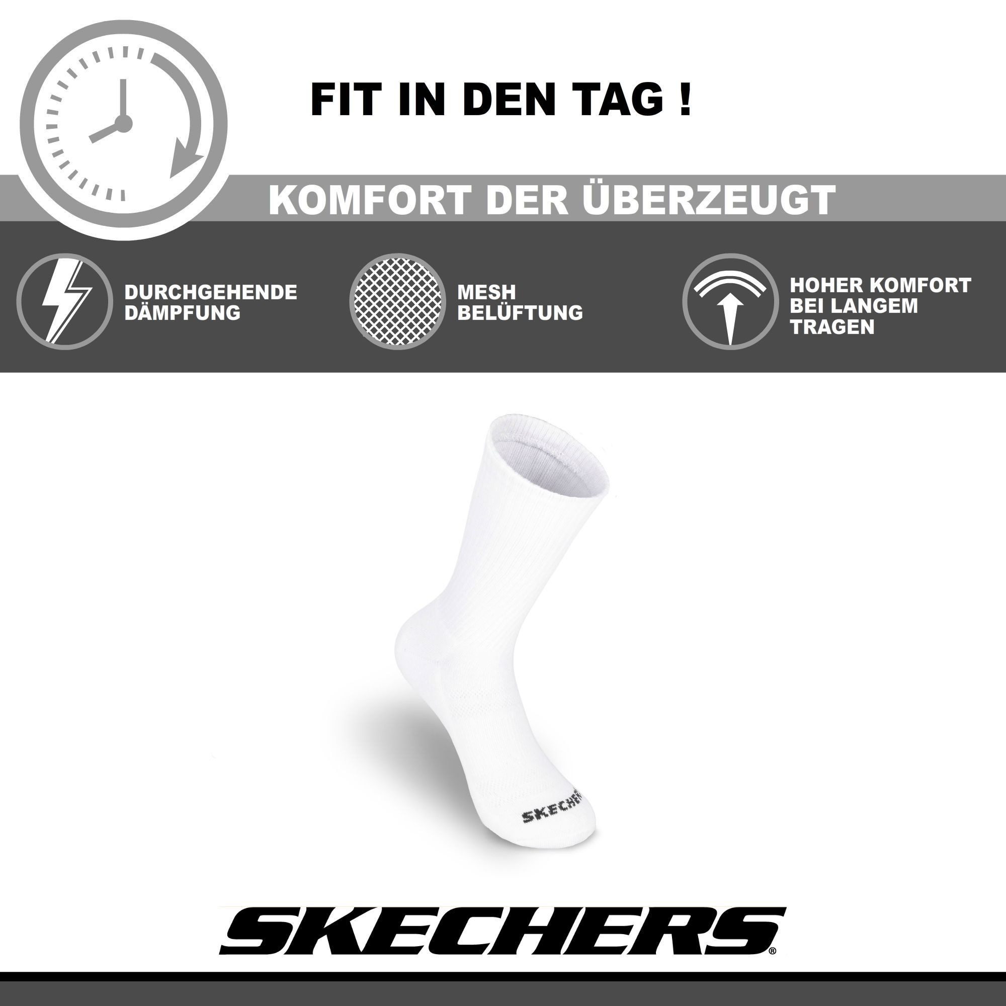 Skechers Wandersocken Herren & Damen - Atmungsaktiv und komfortabel - Robust und Langlebig (6er Pack und 12er Pack) Robustes Material und bequemer Tragekomfort - Fußgewölbe-Unterstützung