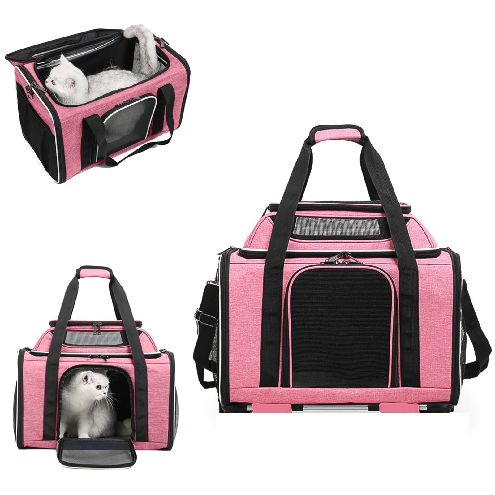 Ledander Tiertransportbox Erweiterbare Haustier für kleine Katzen und Hunde, Oxfordstoff, mit verschließbarem Sicherheitsreißverschluss und kratzfestem Netz