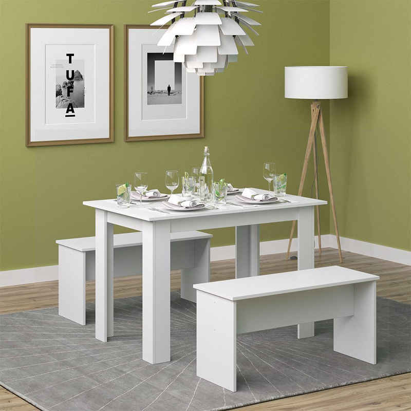 Vicco Essgruppe Tischgruppe Sitzgruppe SENTIO 110 cm Weiß, (Set, 3-tlg., 3-er Set), platzsparend