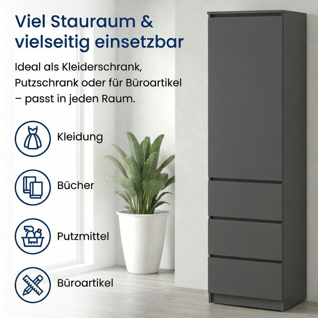 Home Collective Kleiderschrank Garderobenschrank Mehrzweckschrank Schrank platzsparend & vielseitig (50x40x180,5 cm (BxTxH), ideal für Schlafzimmer Flur & Arbei – Bild 4 von 5