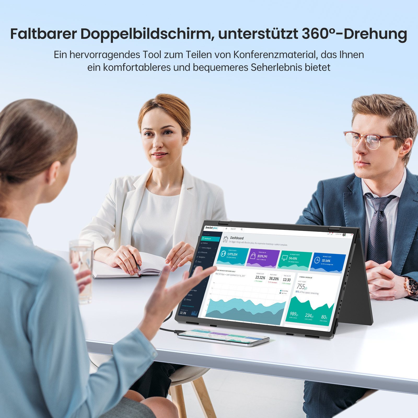 UPERFECT Doppelmonitor-Klappmonitor Dreifach-Bildschirmfreigabe Portabler Monitor (39,62 cm/15.6 ", 1920 x 1080 px, Full HD, 25 ms Reaktionszeit, 60 Hz, IPS)