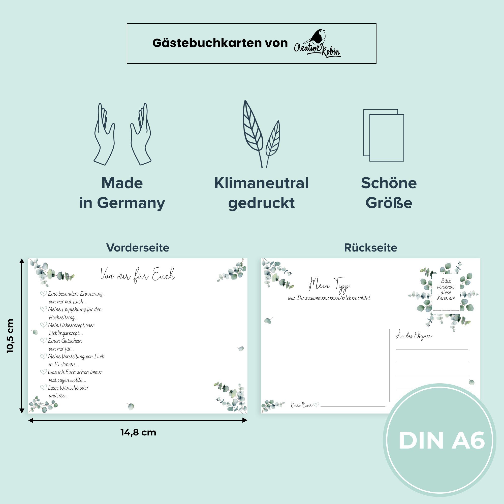 CreativeRobin Hochzeitskarte Hochzeitsspiel Gästebuchkarten, DIN A6 50 & Stück Postkarten