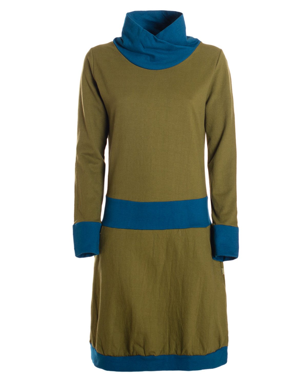 Vishes Jerseykleid Damen Langarm A-Linie mit Kragen, zweifarbig, bequemes Freizeitkleid Alternative Bekleidung, Ethno, Hippie, Retro Style