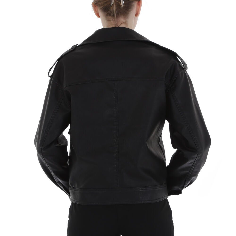 Schwarz Biker in Damen Steppjacke Ital-Design Bikerjacke