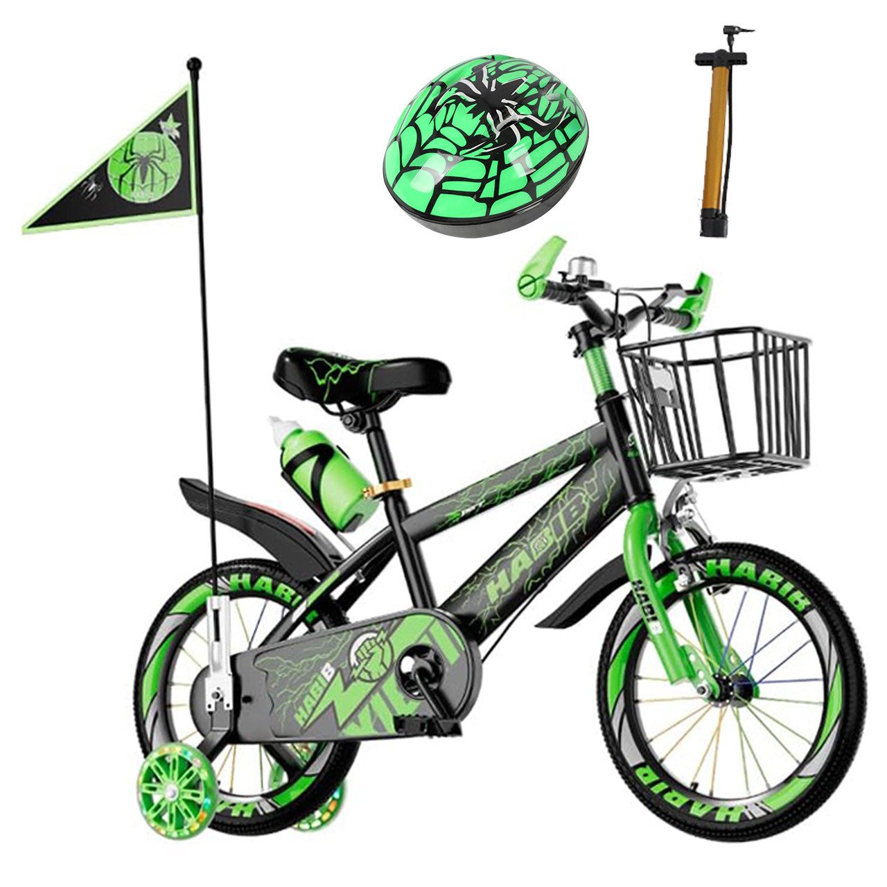 Habib Gruppe Kinderfahrrad Jungen 12 14 16 Zoll ab 3 Jahre, Kinderfahrrad Jungen ab 3 Jahre mit LED-Stützrädern