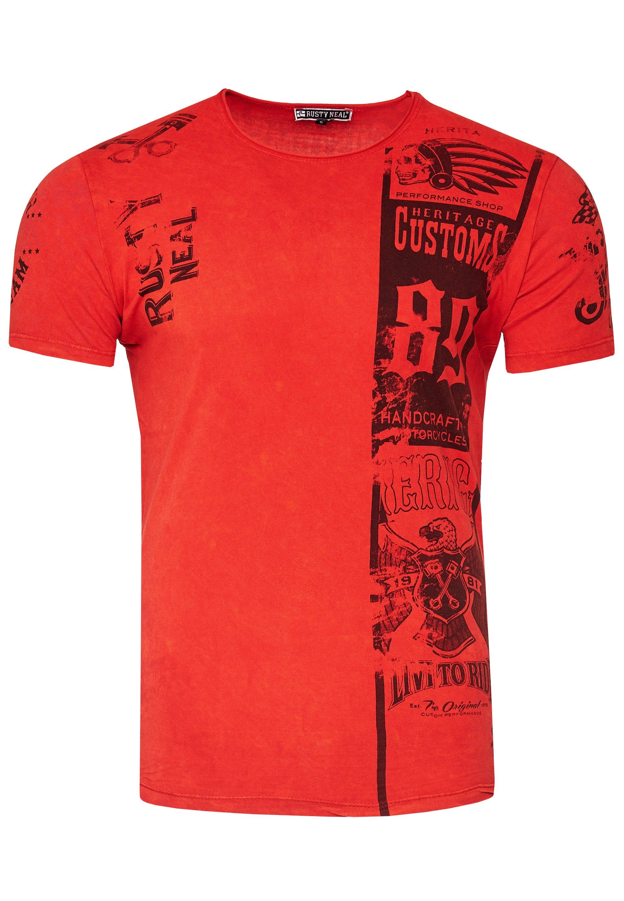 Neal Print Rusty rot T-Shirt mit modernem