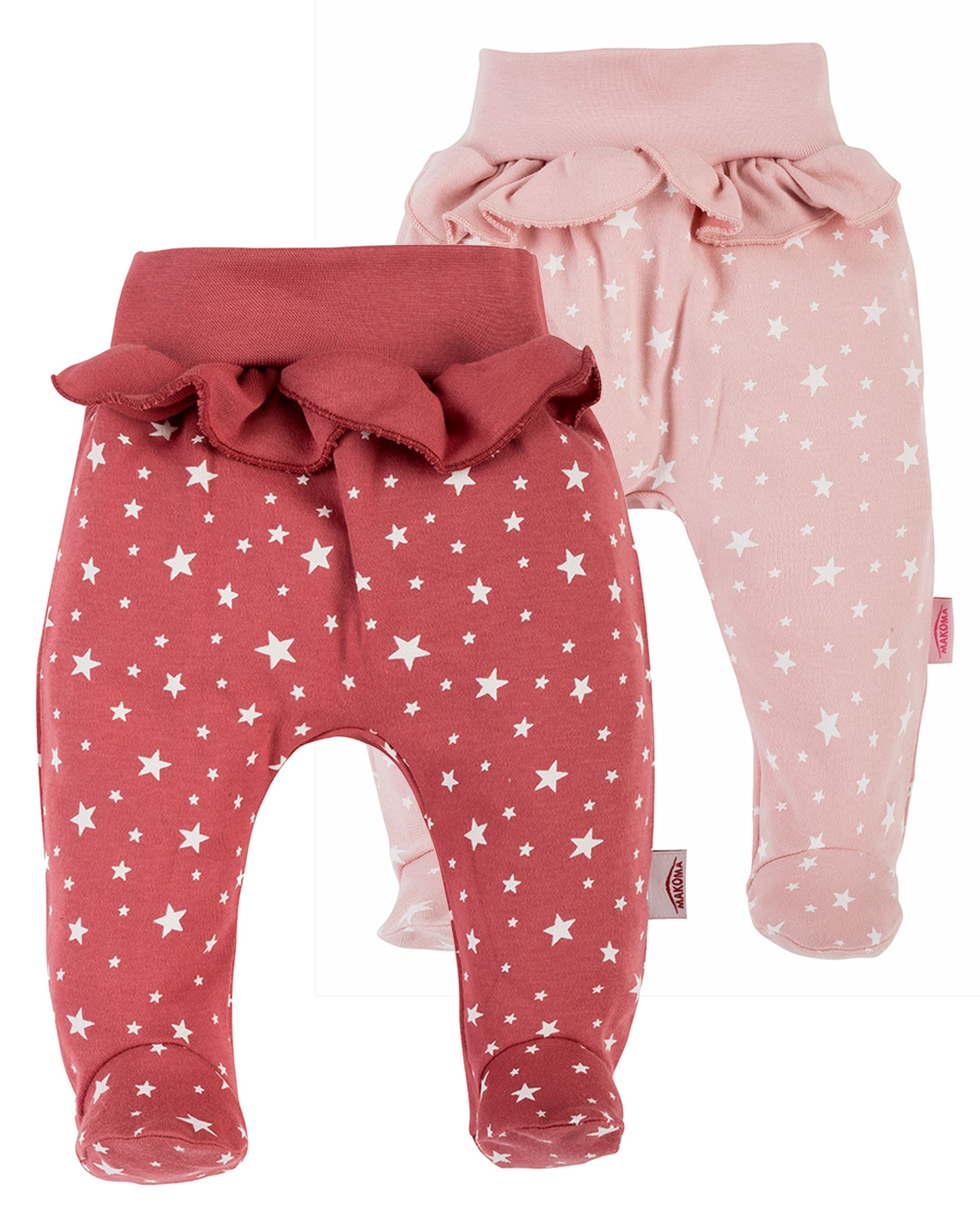 Fuß für Neugeborene Strampelhose (Set, Makoma Schlupfhose 100% Baby Mädchen Hose 2-tlg., 2er-Pack) Sterne mit Baumwolle