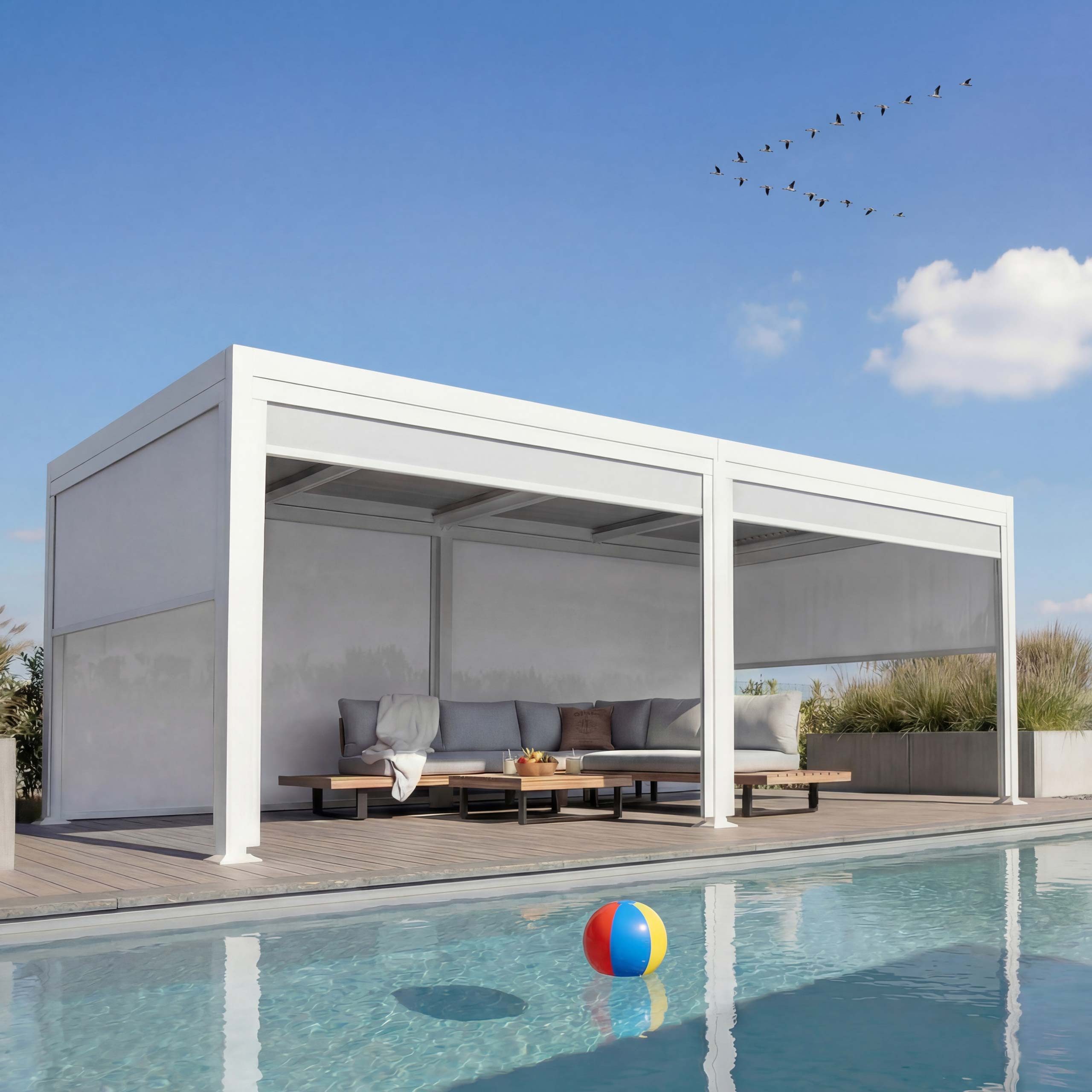 MCW Pergola MCW-L41-mS-3x6, BxTxH: 590x306x224 cm, Stabiles Aluminium-Gestell mit 8x8cm Pfosten