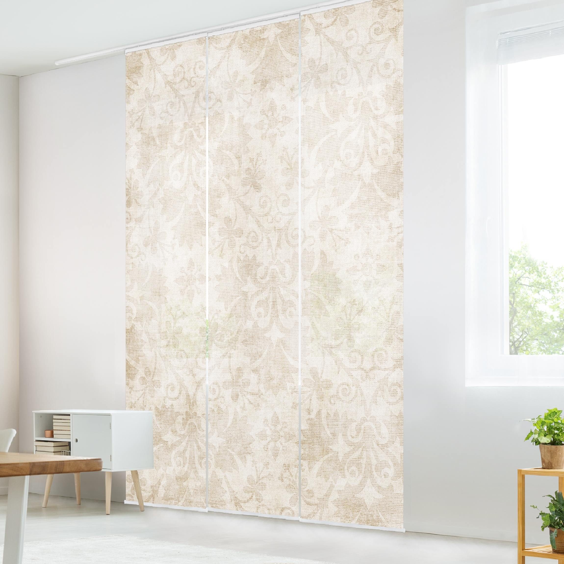 Bilderdepot24 Schiebegardine modern Flächenvorhang blickdicht Antiker Damast (3 St), halbtransparent, Wohnzimmer große Flächengardine lichtdurchlässig für Klemm-System