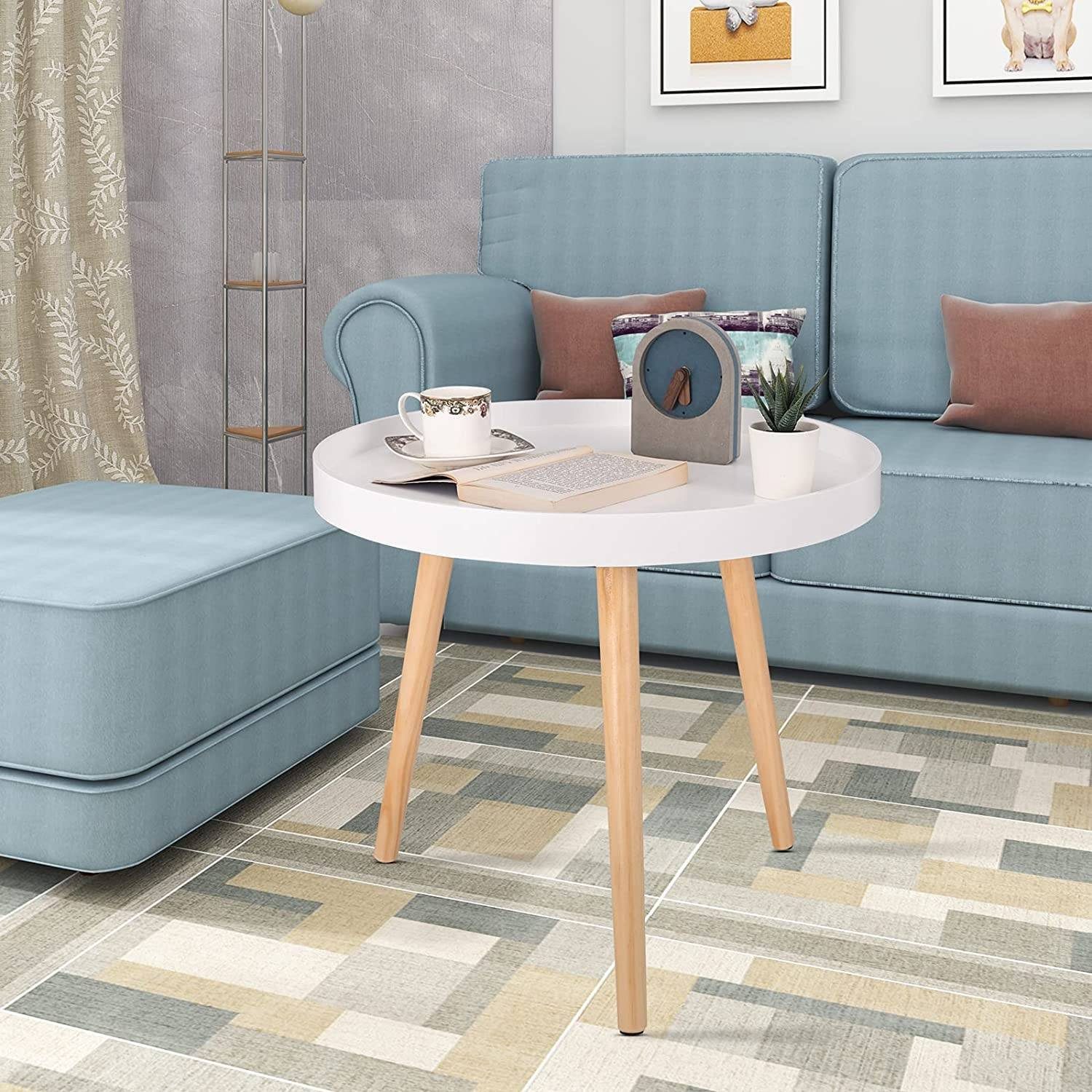 Woltu Beistelltisch, Beistelltisch rund klein Couchtisch weiß günstig online kaufen