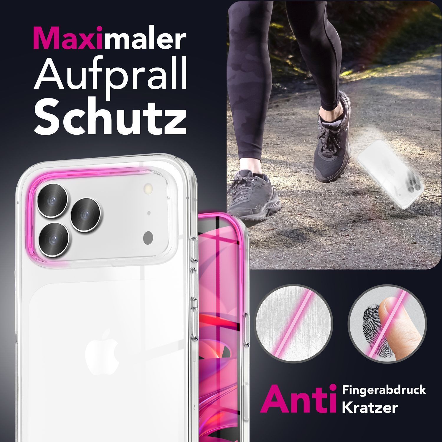 Nalia Smartphone-Hülle Apple iPhone 17 Pro Max 17,5 cm (6,9 Zoll), Klare 360 Grad Hülle / Komplettschutz / Anti Gelb / Rundum Schutzhülle
