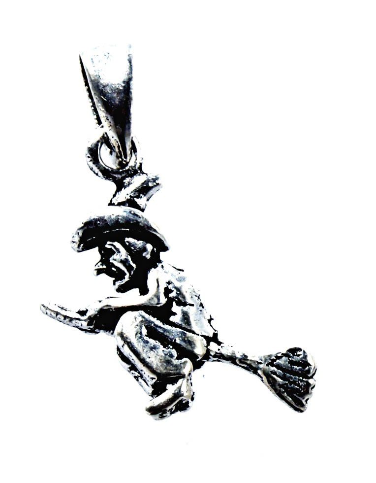 Kiss of Leather Kettenanhänger zierliche Hexe Hexen Besen Hexenbesen Anhänger Silber 925