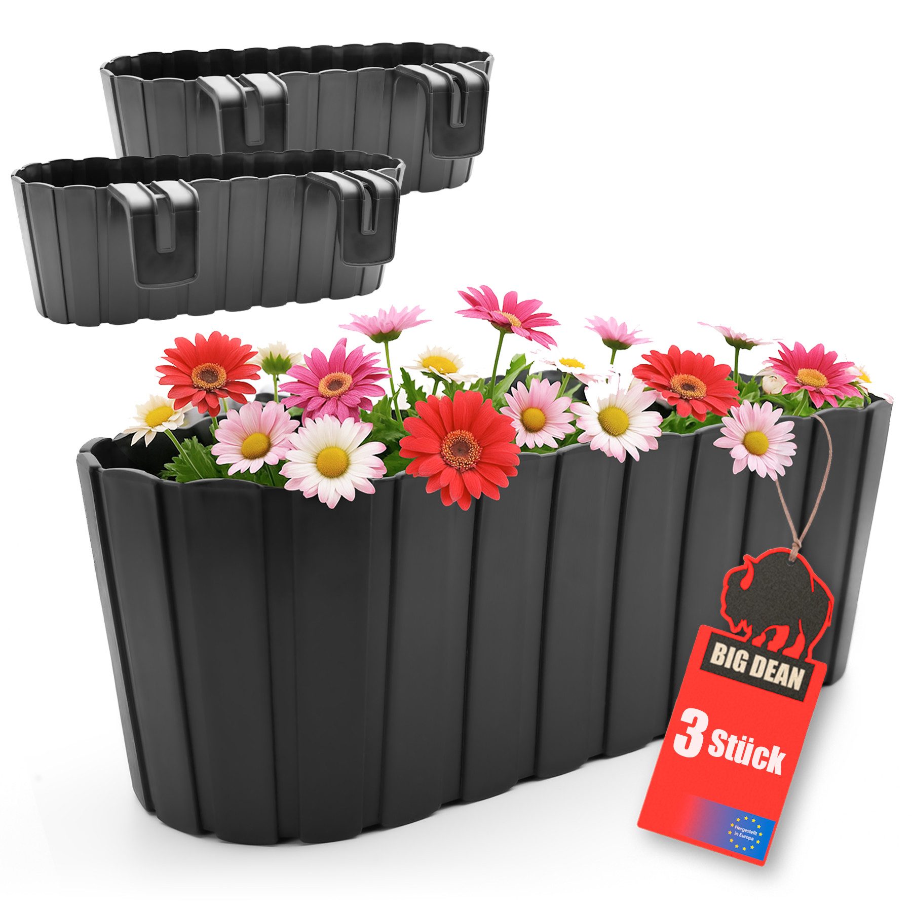 BigDean Blumenkasten 3 Stück Blumenkasten Balkongeländer Balkon (Set, 3 St., Balkonkasten), Balkongeländer aufhängung integriert, Vorgeprägte ablauflöcher