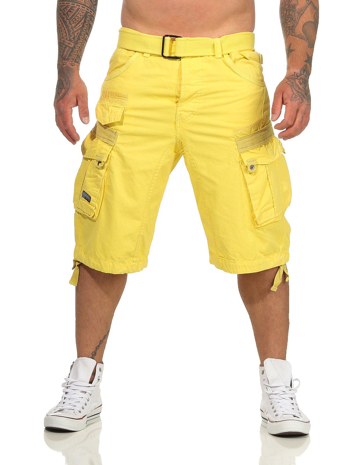 Herren abnehmbarem kurze Norway (mit Shorts, Gürtel) unifarben / Shorts Hose, camouflage Cargoshorts PANORAMIQUE yellow Geographical