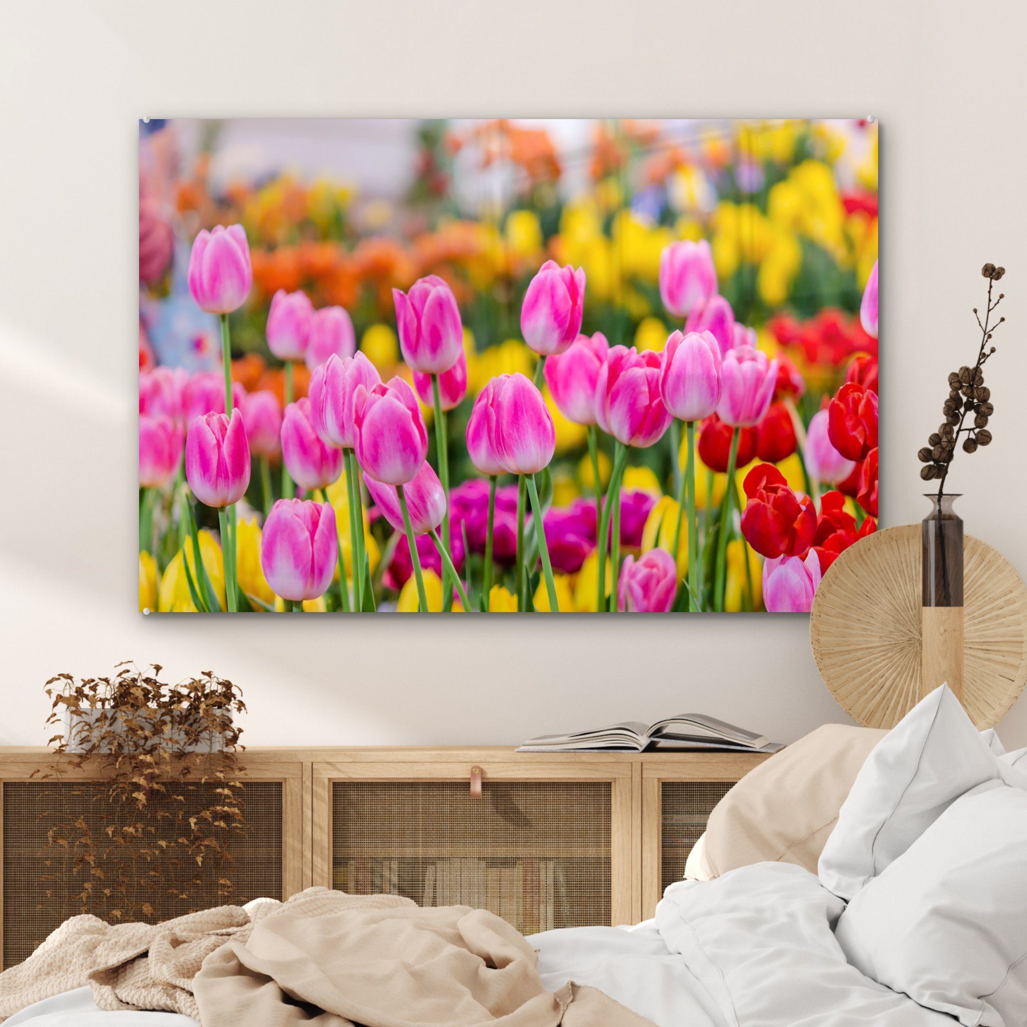 MuchoWow Acrylglasbild Tulpen Frühling, Acrylglasbilder & Schlafzimmer - (1 Wohnzimmer St), Farben 