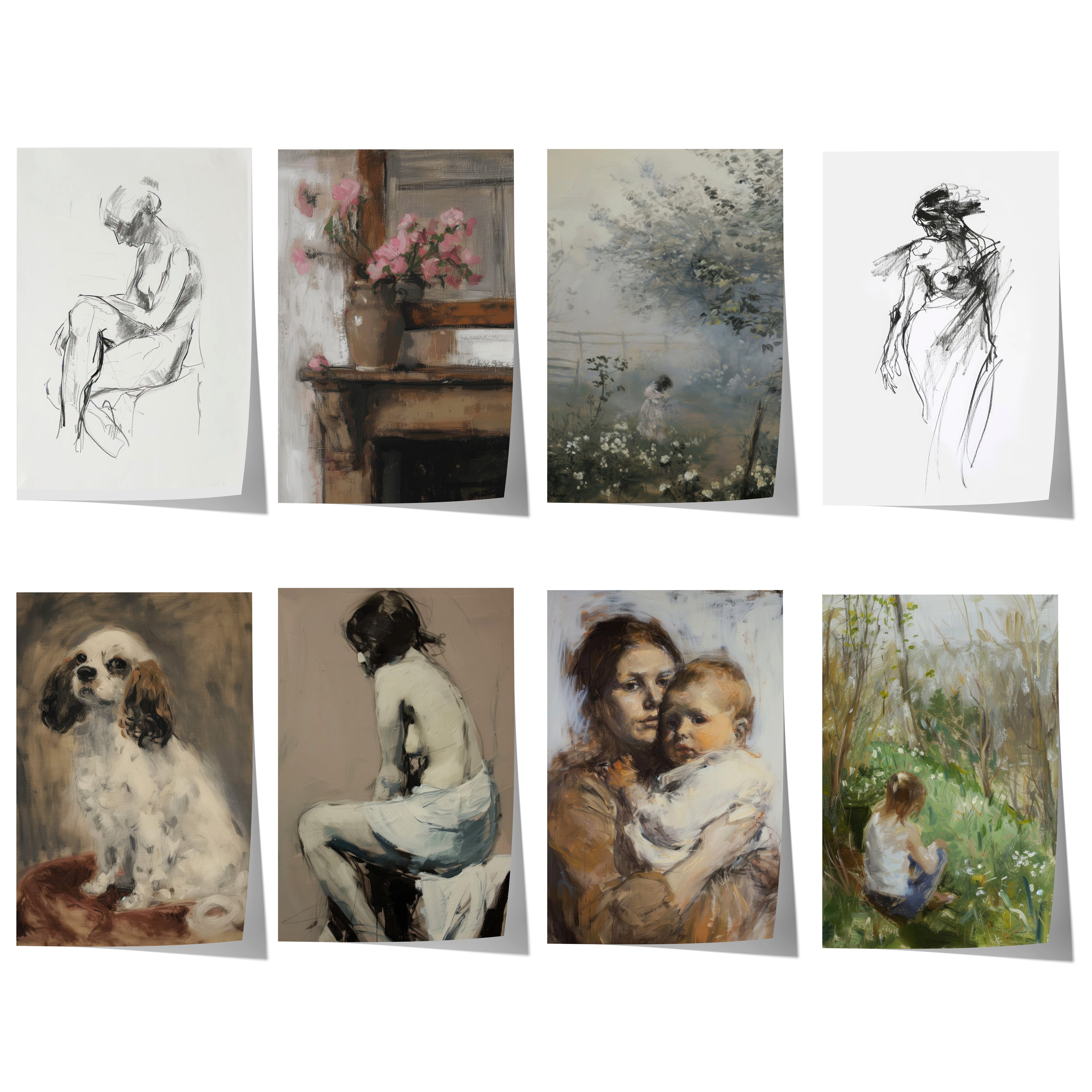 JUSTGOODMOOD Poster Moderne Vintage Kunst Geschenkidee Figuren Blumen Familie Klassische W, C (1 St)