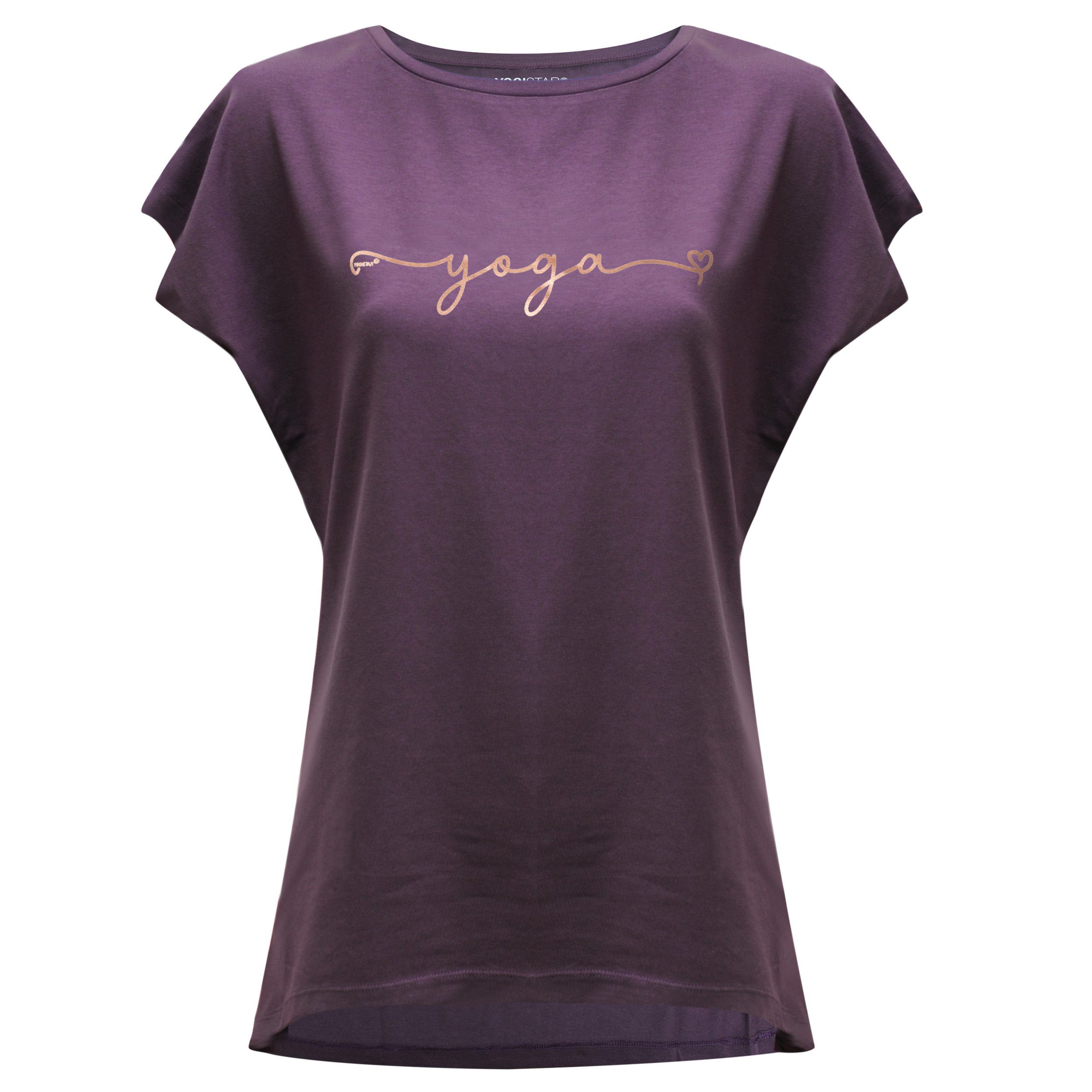 Yogistar Yoga & Relax Shirt Yoga T-Shirt Batwing Yoga (1-tlg) Himmlisch  schönes Shirt mit Kupfer-Print., Flexible Passform die ihres gleichen sucht