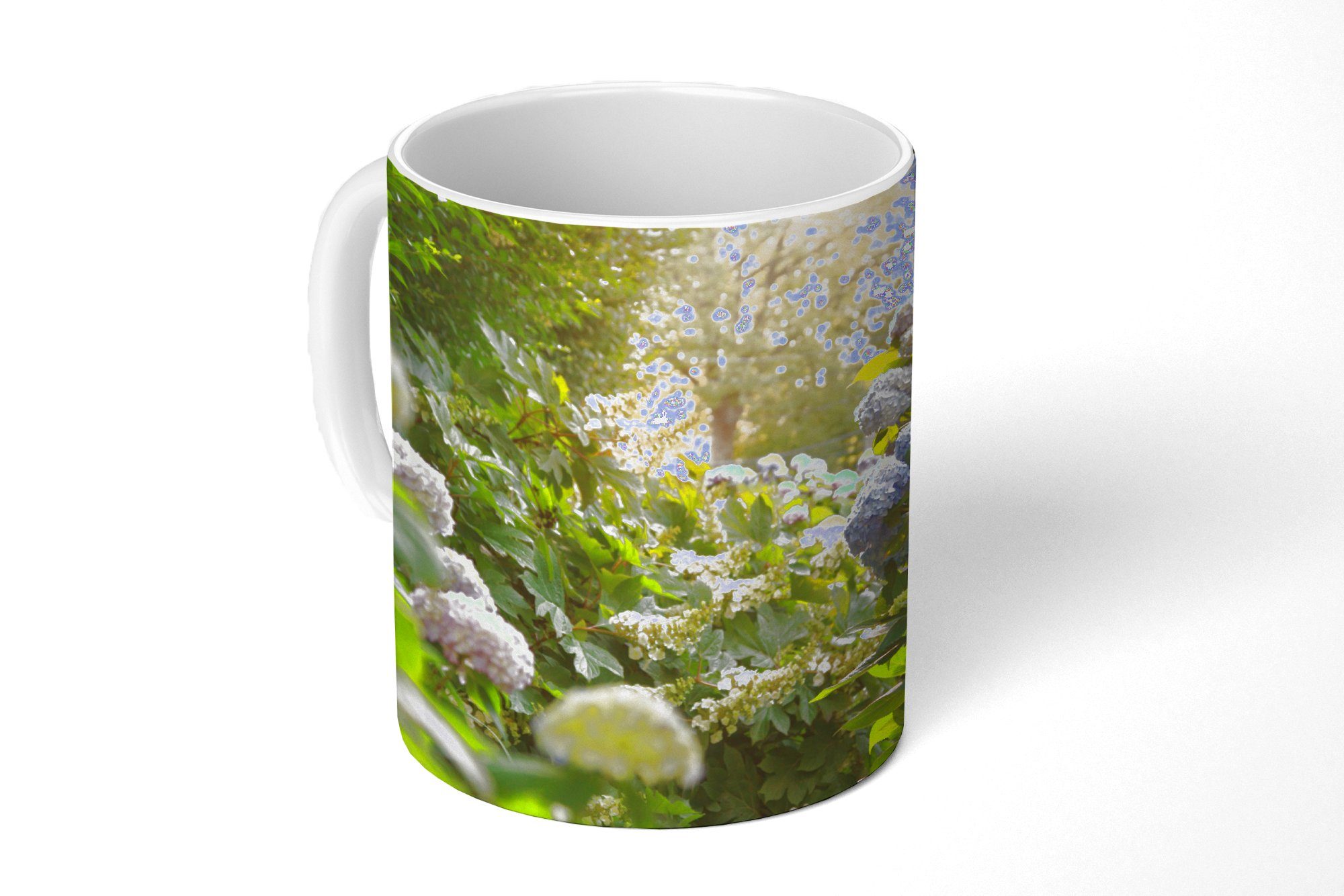 Teetasse, Becher, Geschenk MuchoWow Kaffeetassen, im Keramik, Tasse Teetasse, Hortensien Gelbe Garten,