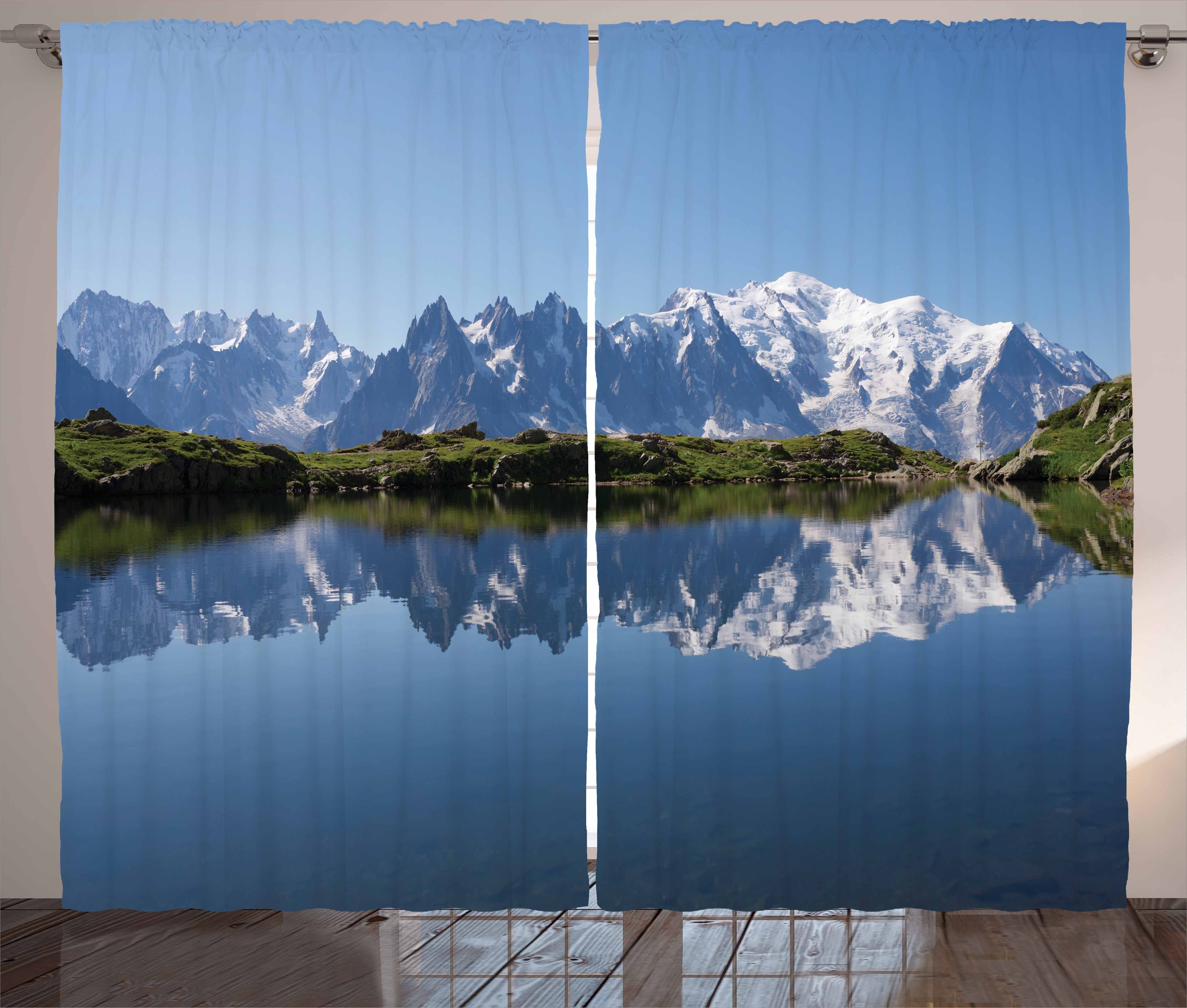 Gardine Schlafzimmer Kräuselband Vorhang mit Schlaufen und Haken, Abakuhaus, See Mont Blanc Alpen Frankreich