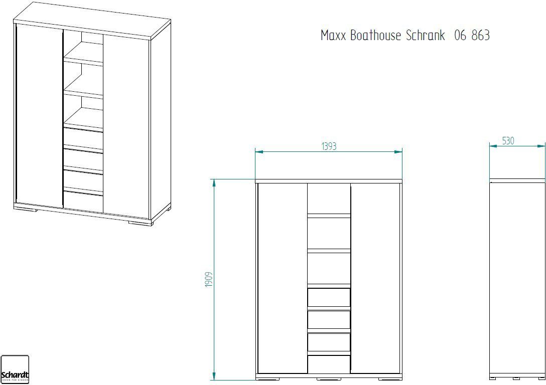 Schardt Kinderkleiderschrank Maxx Boathouse in Made Germany Mittelregal; mit