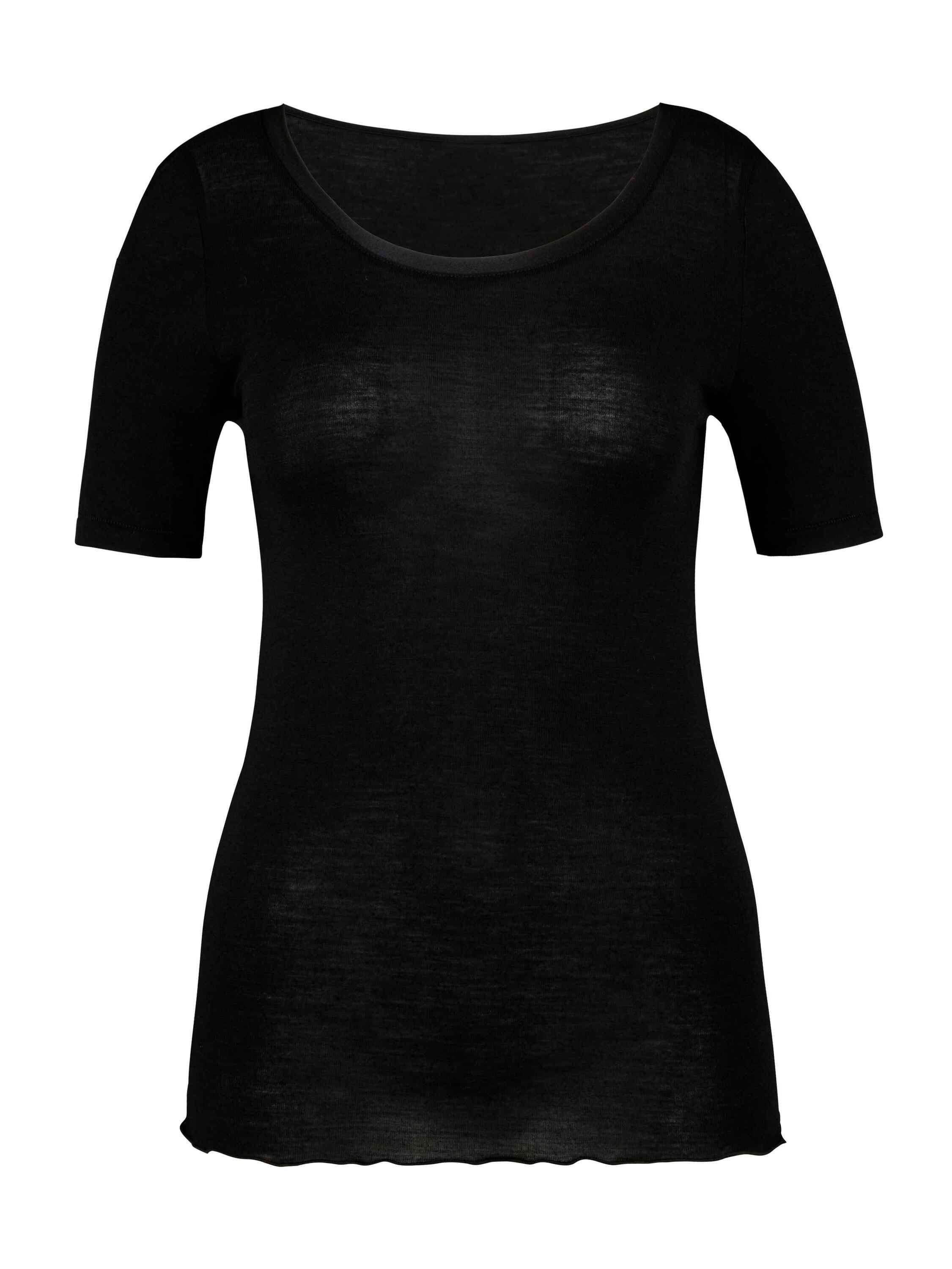 Kurzarm-Shirt CALIDA schwarz aus Unterziehshirt WS (1-St) Wolle-Seide