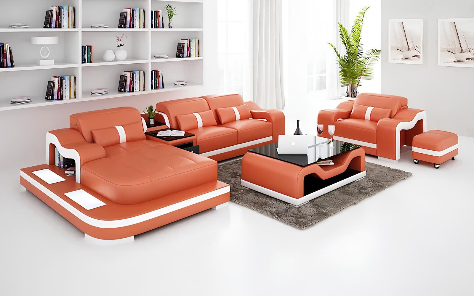 Xlmoebel Ecksofa Designer-Ledersofa in L-Form mit bequemen Sitzpolstern und Sesseln, Hergestellt in Europa
