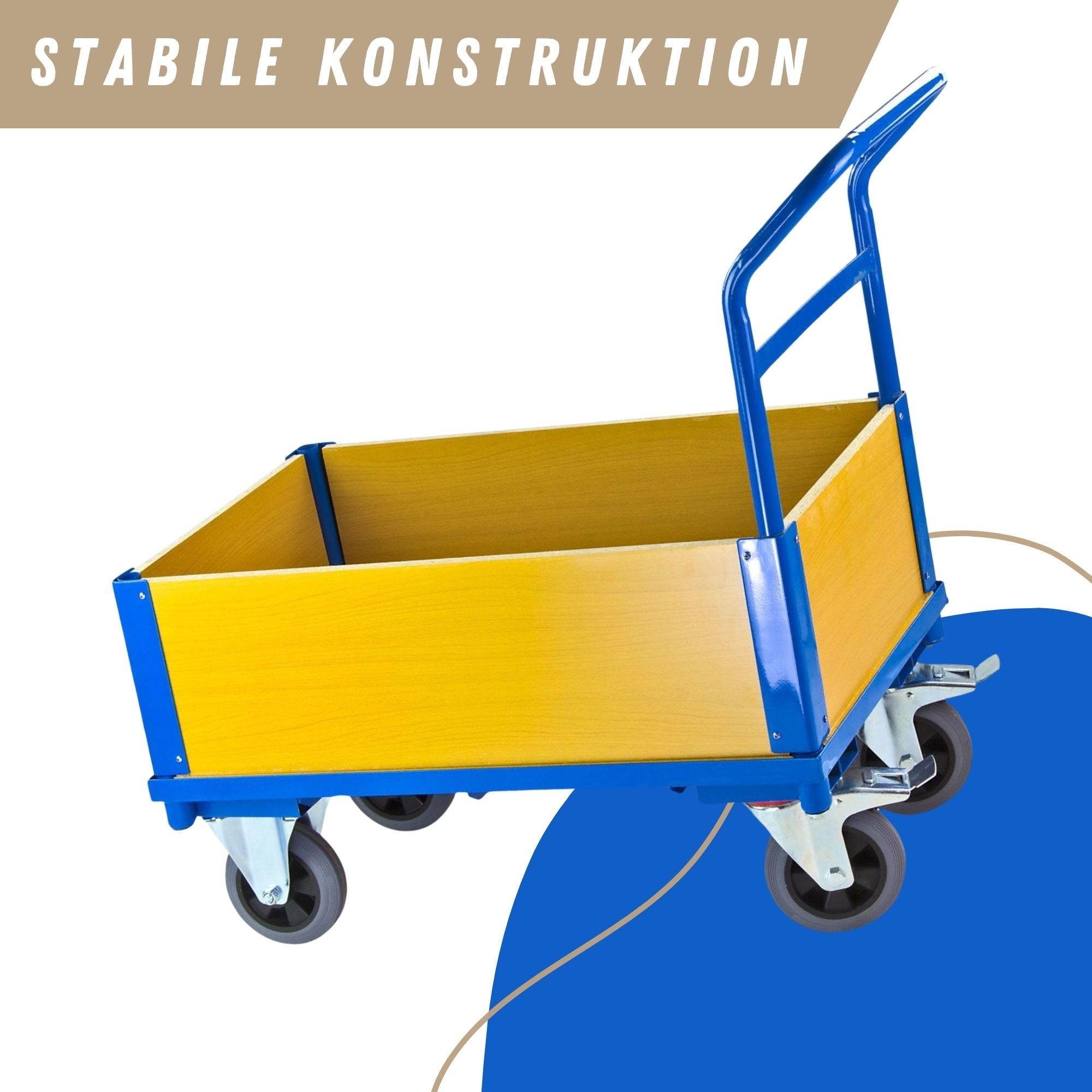 PROREGAL® Handwagen Transportwagen mit 4 Wänden, HxBxL 94x50x100cm, Traglast 500kg, Blau