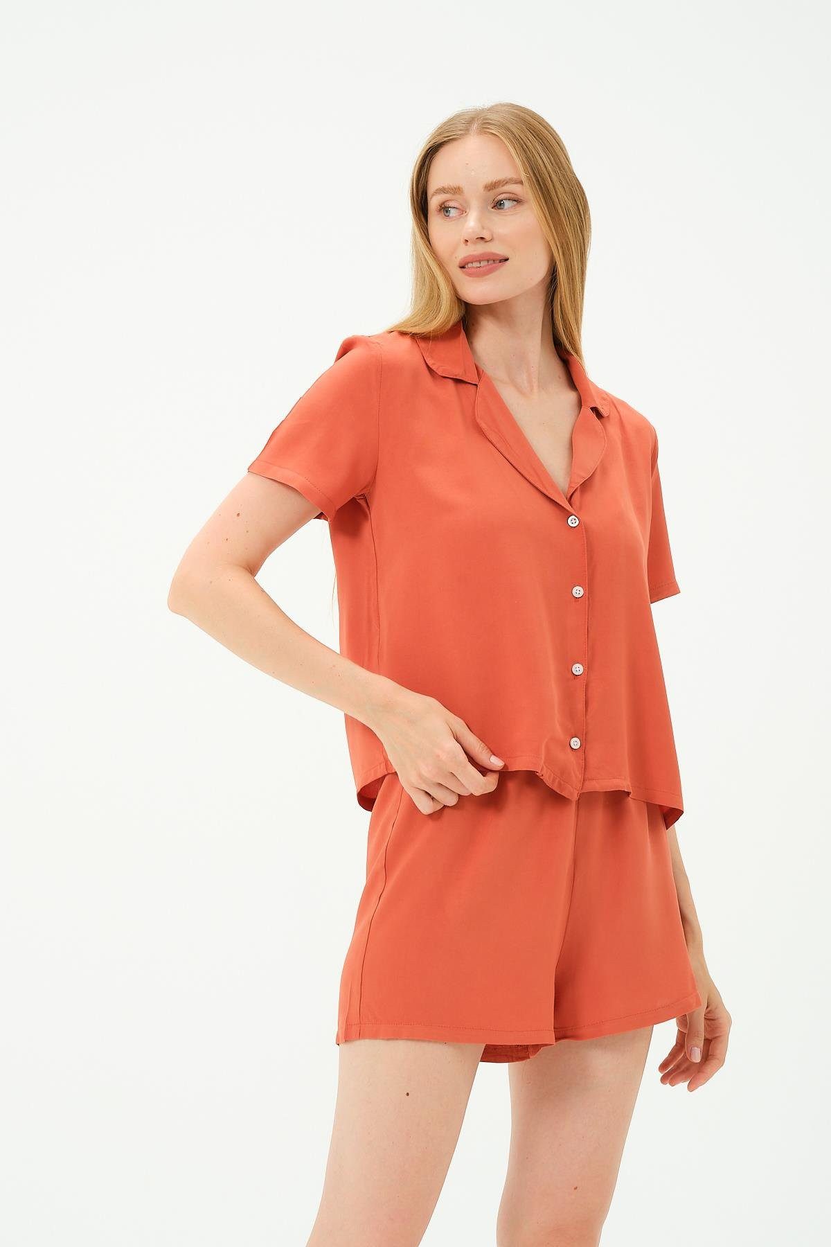 C&CITY Pyjama Viskon Hemd Shorts Set