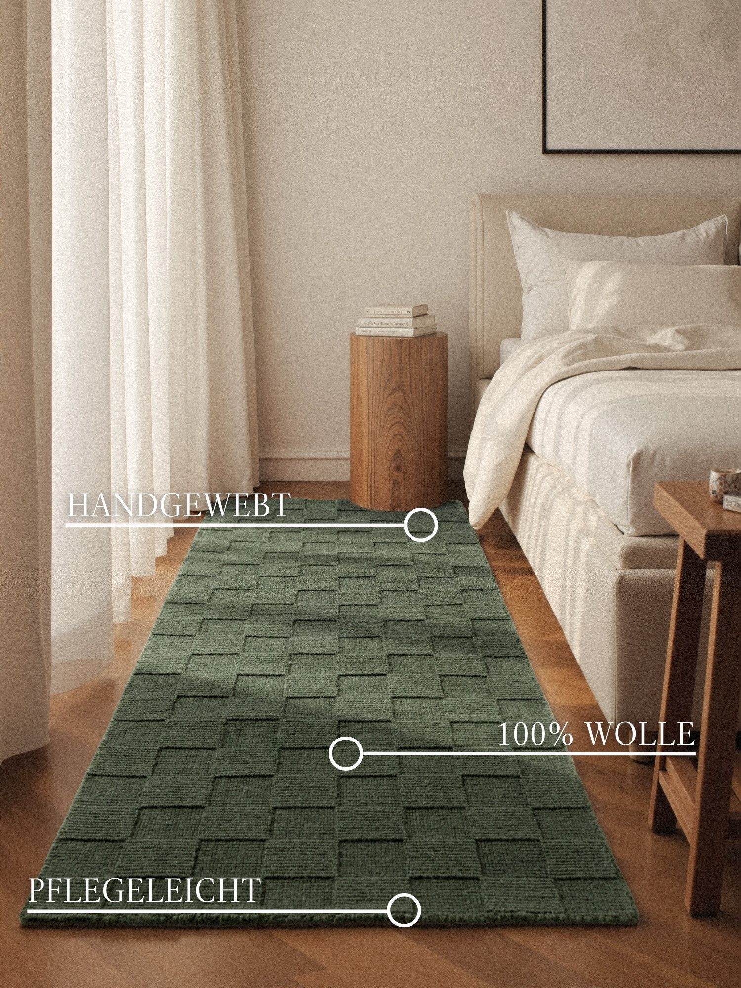 Villeroy & Boch Wollteppich Scala, rechteckig, Höhe: 10 mm, Handgewebt, Wolle, Kariert, Natur, 3D-Struktur, Karo, Wohnzimmer