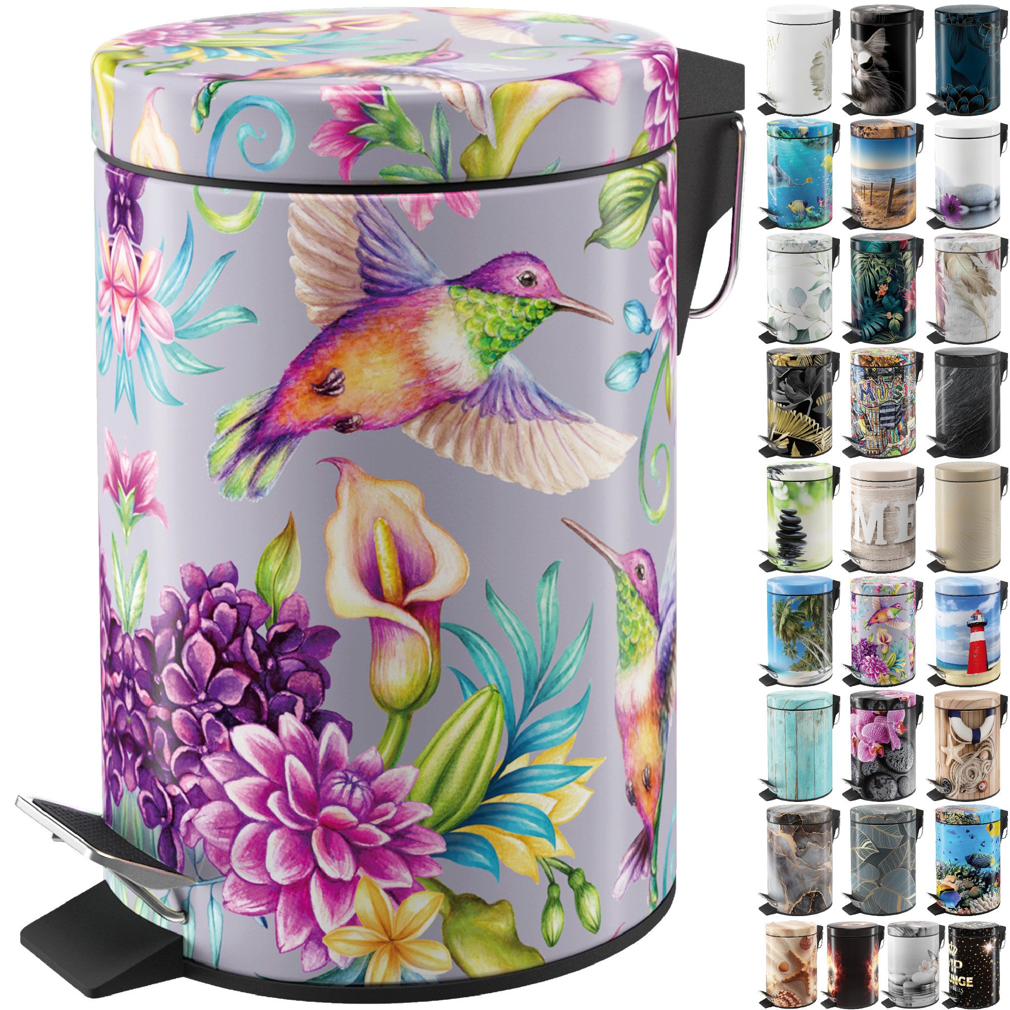 Sanilo Kosmetikeimer mit Motiv, viele schöne Bad Mülleimer zur Auswahl, 3 Liter, Abfalleimer mit Absenkautomatik & Innenbehälter