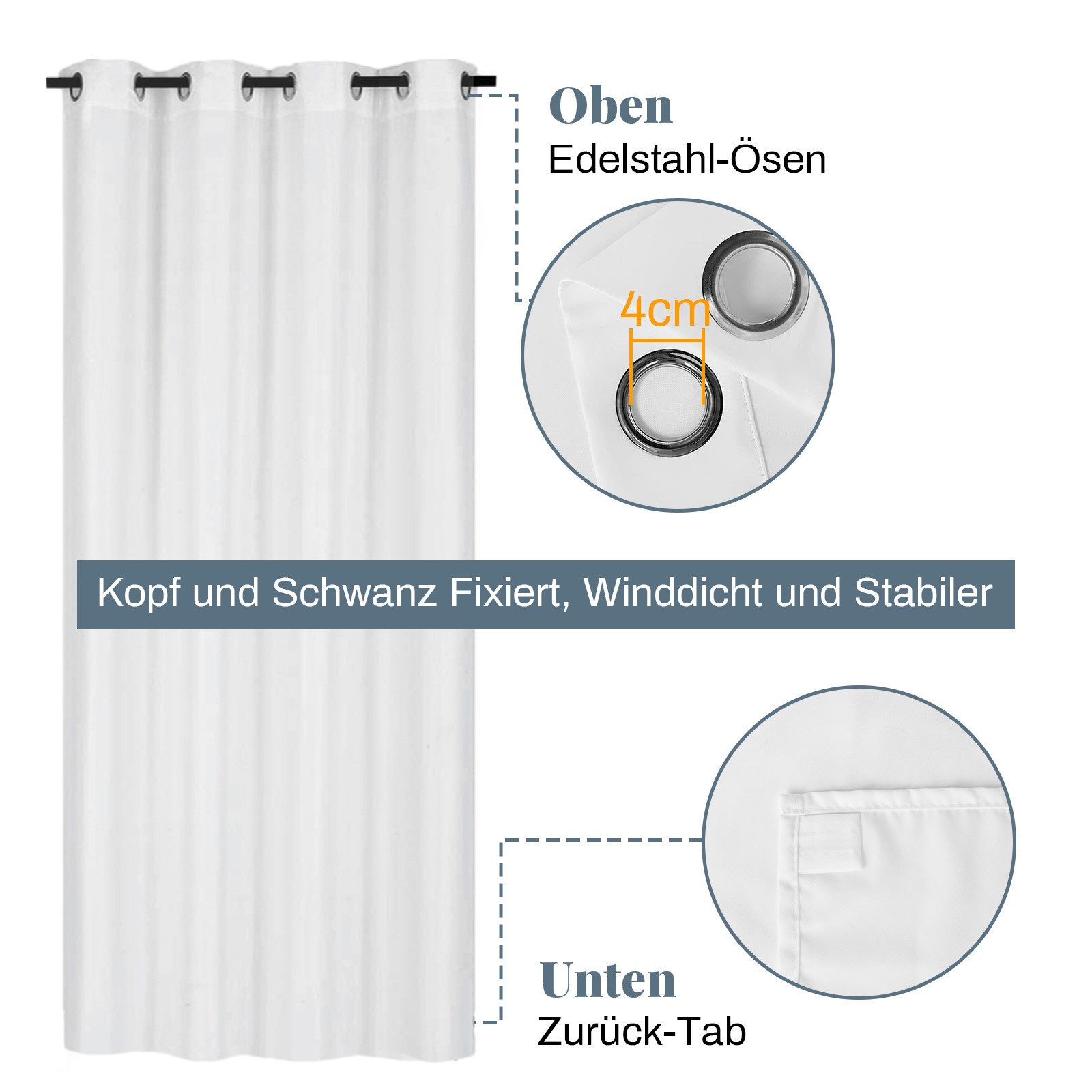 Jibenhome Outdoorgardine Verdunkelungsgardine Ösen Vorhang Wetterfest& UV-Schutz (1 St), Lichtschutz, Outdoor vorhang ösen oben,Wasserdicht & Winddicht