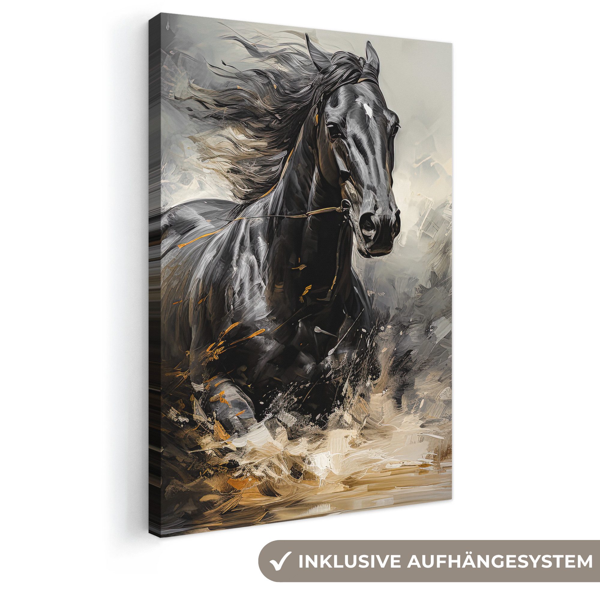 OneMillionCanvasses® Leinwandbild Pferde - Schwarz - Weiß - Tiere, Fotodruck (1 St), Leinwand Canvas Wandbild, Wanddekoration 20x30 cm