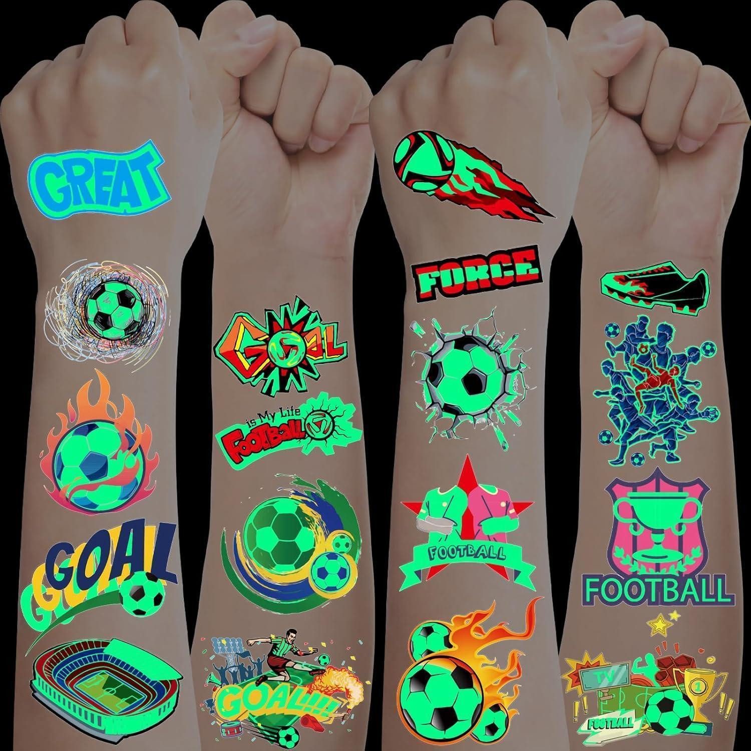 BOYATONG Kindertattoo Leuchttattoos Fußball Kinder 10 Blätter Tattoo Jungen Fussball