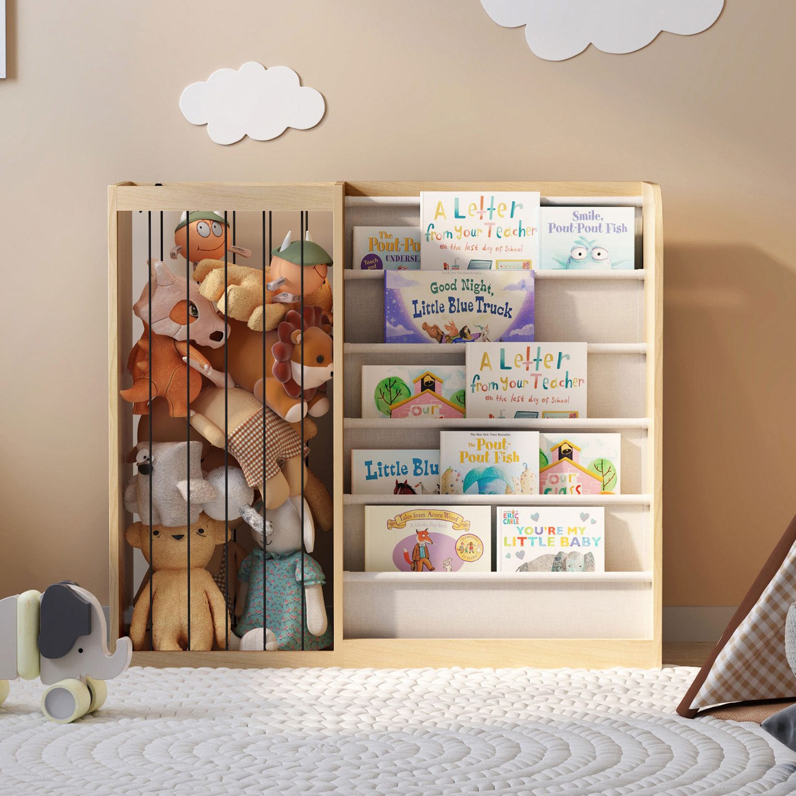 radelldar Kinderregal Bücherregal kinder mit Stofftier-Organizer&5 günstig online kaufen