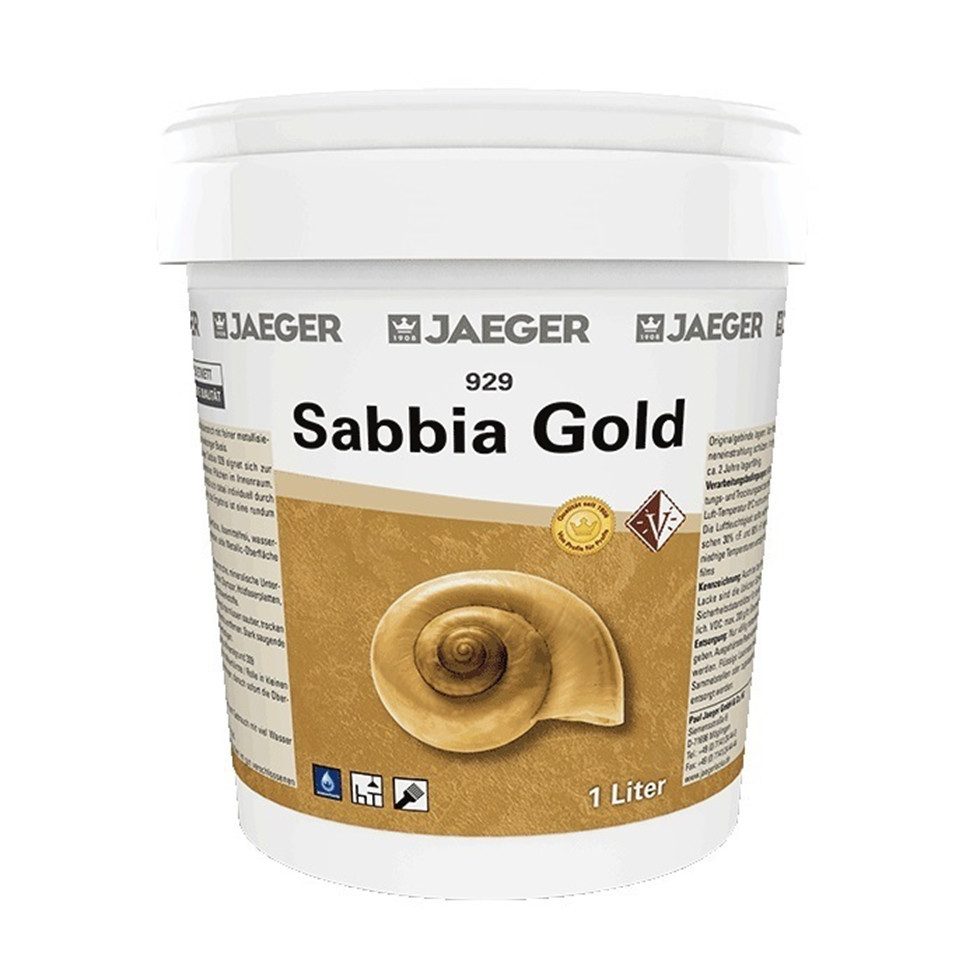 Jaegerlacke Wandfarbe Sabbia 929 Metallic-Effekt-Wandfarbe mit feiner Sand-­Struktur, Brillante Metallic-Oberfläche in GOLD, SILBER oder KUPFER