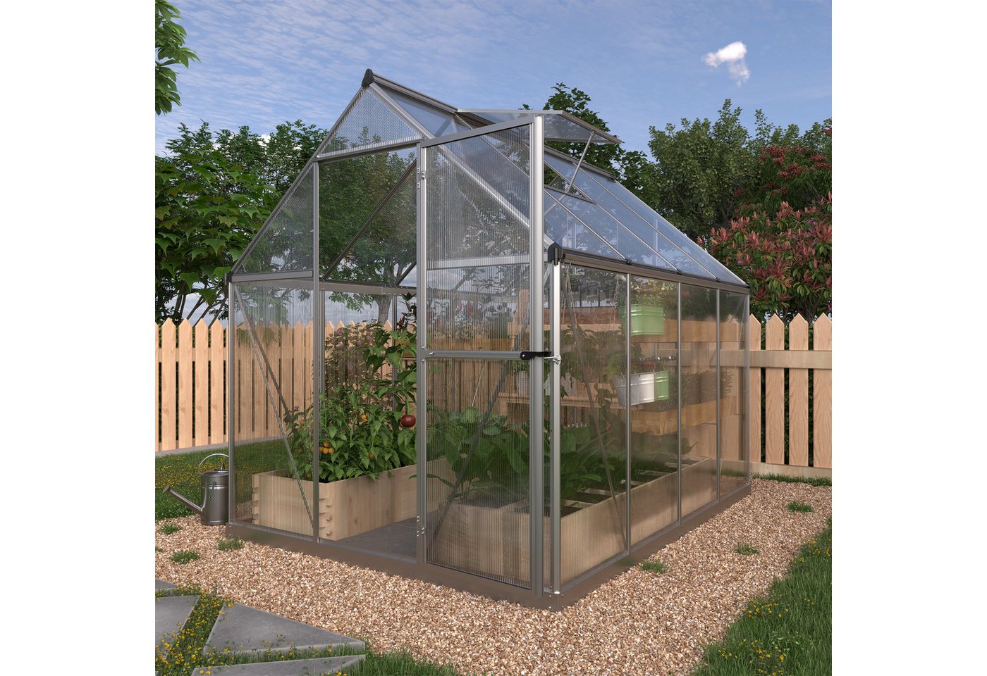 KONIFERA Gewächshaus, BxTxH: 182 x 243 x 208 cm, 4 mm Wandstärke, Set, mit Fundamentrahmen silberfarben KONIFERA Gewächshaus, BxTxH: 182 x 243 x 208 cm, 4 mm Wandstärke, Set, mit Fundamentrahmen silberfarben