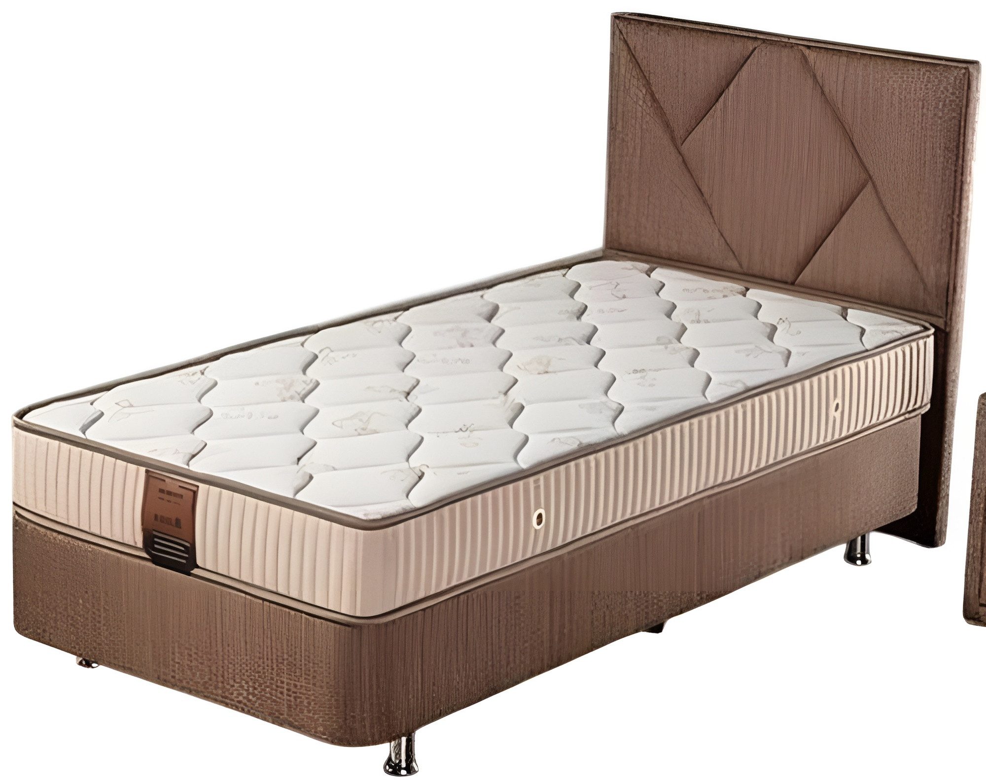 JVmoebel Einzelbett Elegantes braunes Bett mit Matratze aus Textil und Edelstahl, Made in Europe