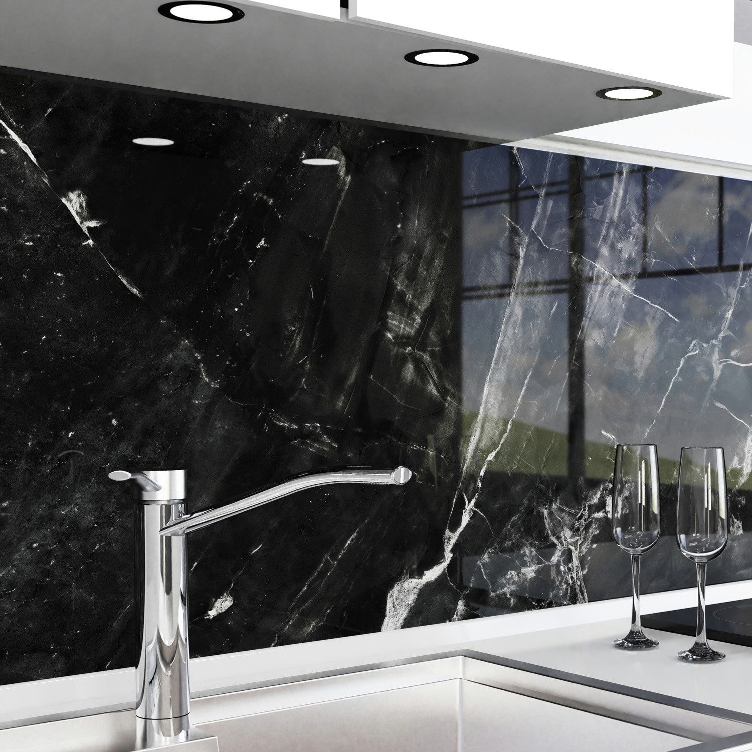 danario Küchenrückwand Folie selbstklebend, Glasoptik, Spritzschutz Küche, ablösbar - 0,8 mm