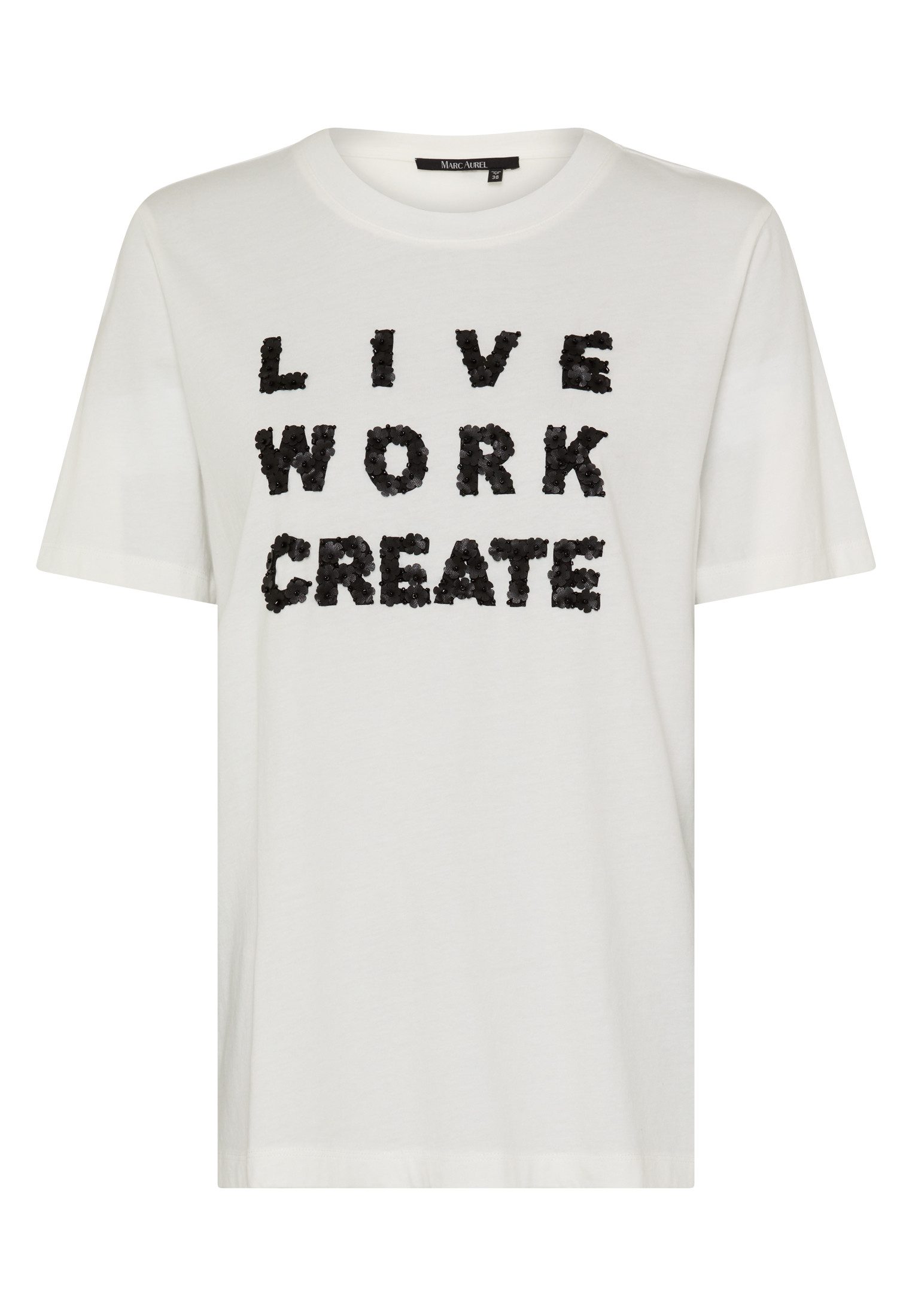 MARC AUREL Langarmshirt Shirt mit Wording und Lederblumen