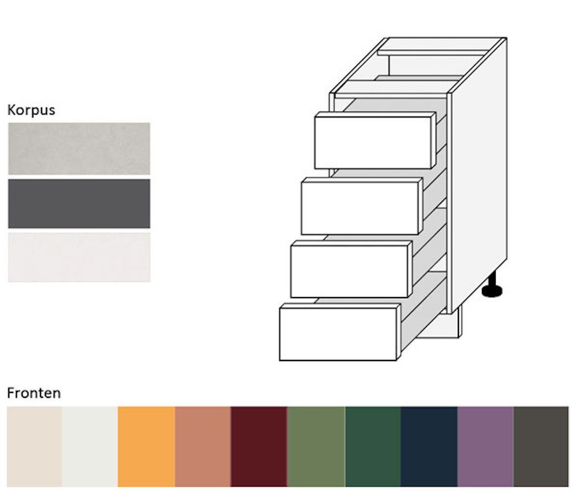 signalweiß und Tivoli 40cm matt Schubladen Front- 9003 RAL Unterschrank Feldmann-Wohnen wählbar 4 (Teilauszug) Korpusfarbe mit (Tivoli)