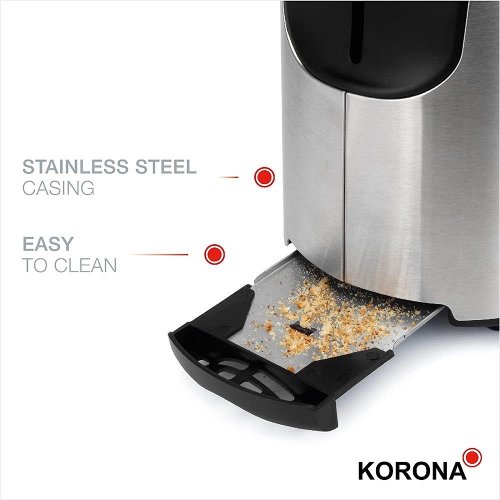 KORONA Toaster 21255, 2 kurze Schlitze, 1000,00 W, schwarz / silber, aus Edelstahl, Brötchenaufsatz, Krümelschublade