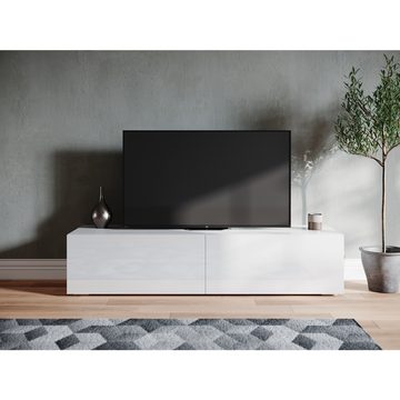 SONNI Lowboard Breite 140cm,TV Board,Hängend,Hochglanz,Weiß,140x40x30cm