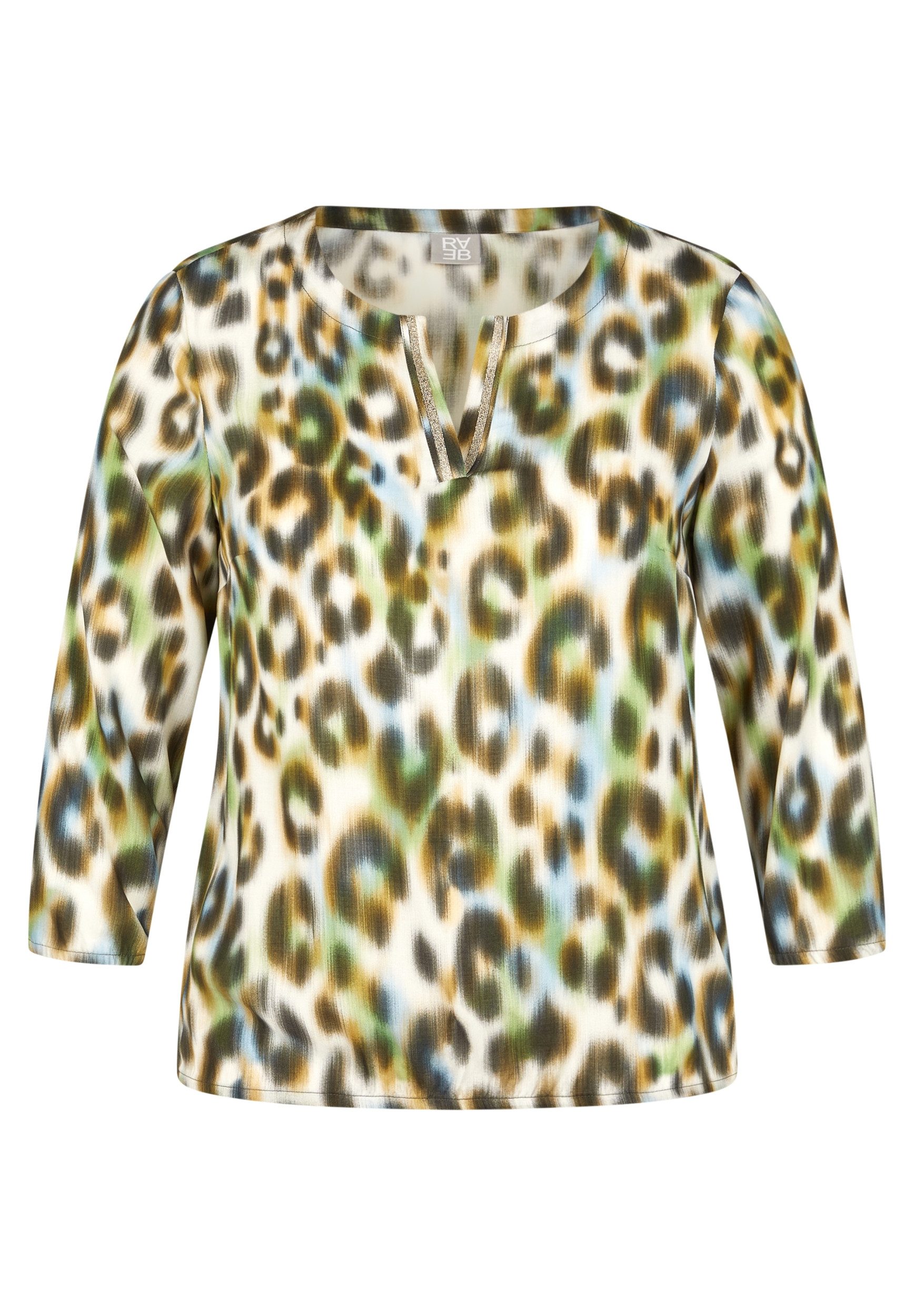 Rabe Langarmbluse - 3/4-Arm-Shirt in buntem Leo-Print mit Glitzerdetails am Ausschnitt