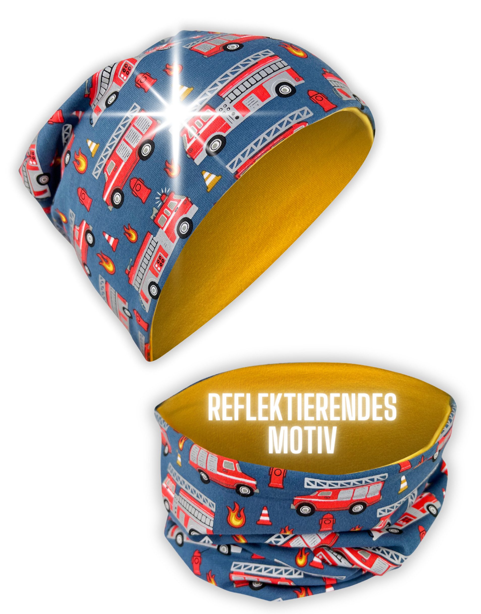 HECKBO Beanie 360° Reflektor Kinder Beanie Mütze & Loop Schal Set