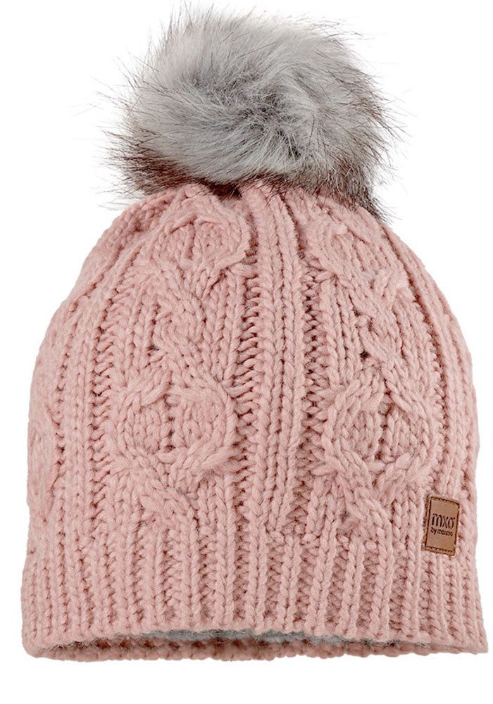 MAXIMO Strickmütze mit Zopfstrickmuster und FakeFur Bommel