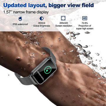 Ruopoem Smartwatch (1,57 Zoll, Android iOS), Damen mit Telefonfunktion Fitness Tracker Sportuhr mit 130 Sportmodi