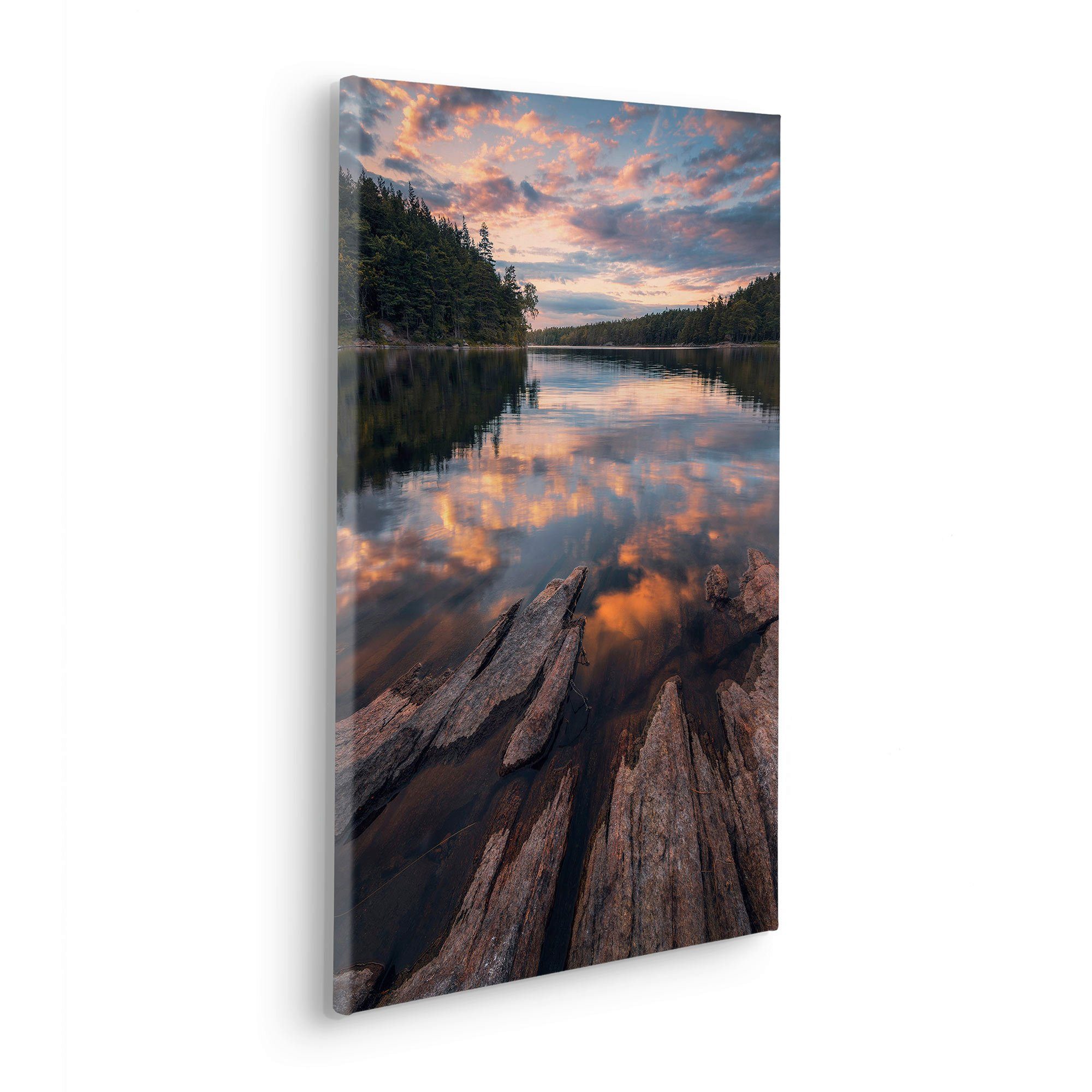 Komar Leinwandbild Swedish Structures - Größe 40 x 60 cm, Baum, Berge, Blumen, Blätter, Foto, Jahreszeiten, Landschaft, Meer, Natur, Palmen, Strand (Packung, 1 St), Keilrahmenbild mi Echtholzrahmen