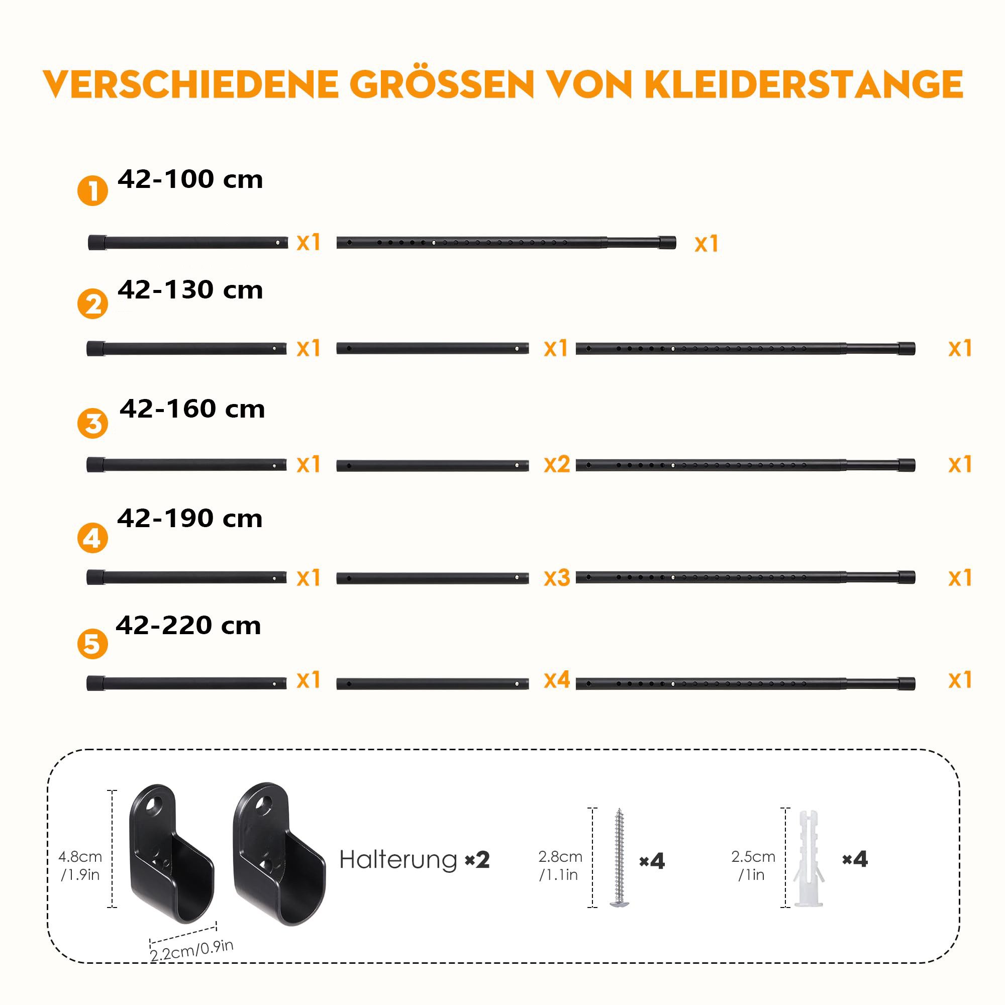Agger Garderobenstange Kleiderstange für Schrank, Oval, Garderobenstange Wand Ausziehbar, 25mm mit 2 Halterung, für Kleiderschrank, Fenster,Verschiedene Größen – Bild 4 von 5