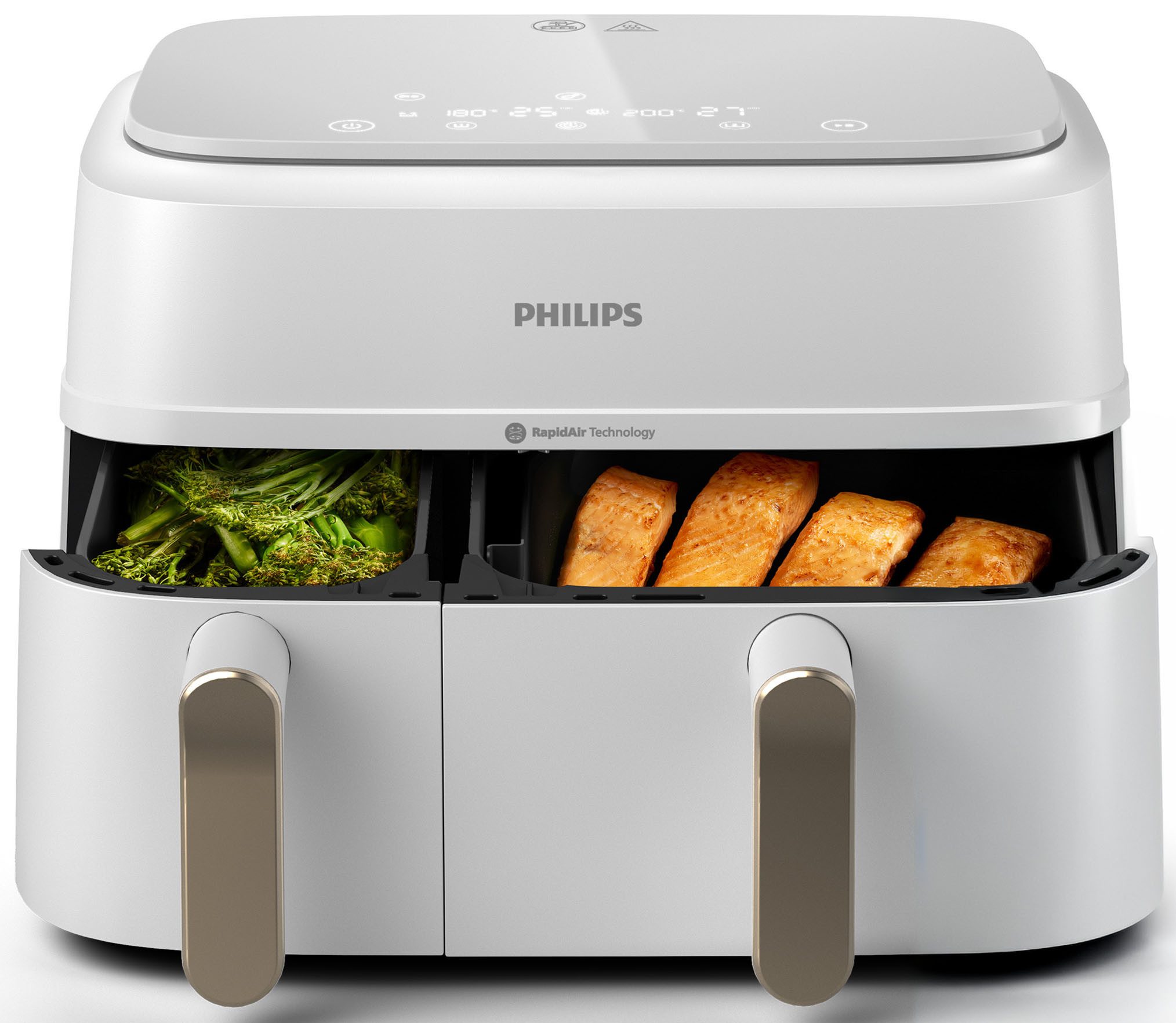 Philips Heißluftfritteuse 3000 Series NA353/10, Dual Basket Airfryer mit 9L Kapazität (3L+6L), 2750 W, RapidAir Technologie und 12 Kochfunktionen; Schwarz